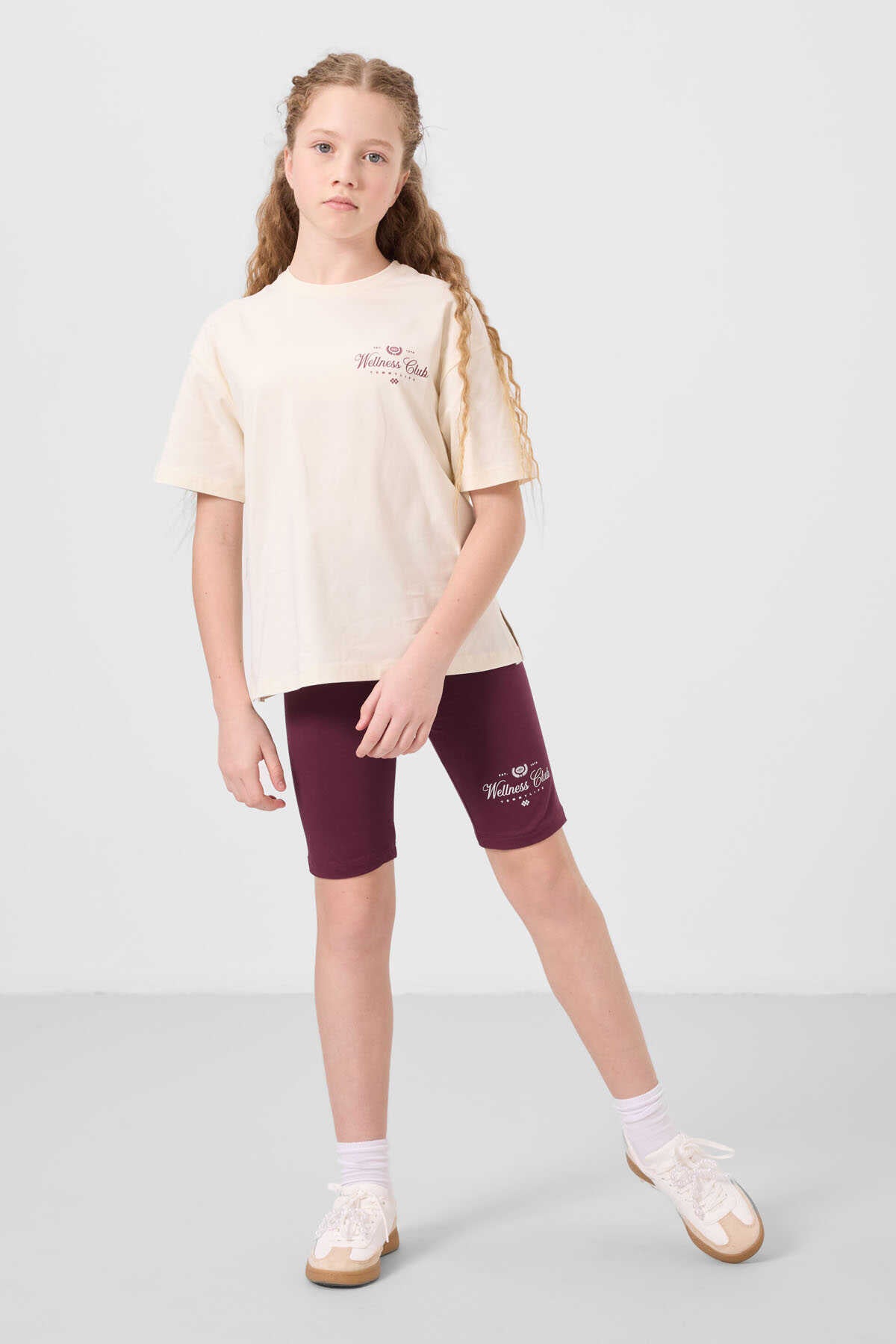 Tommylife Wholesale Cotton Crew Neck Standard Fit Printed Girls' Legging Set 75190 White Black