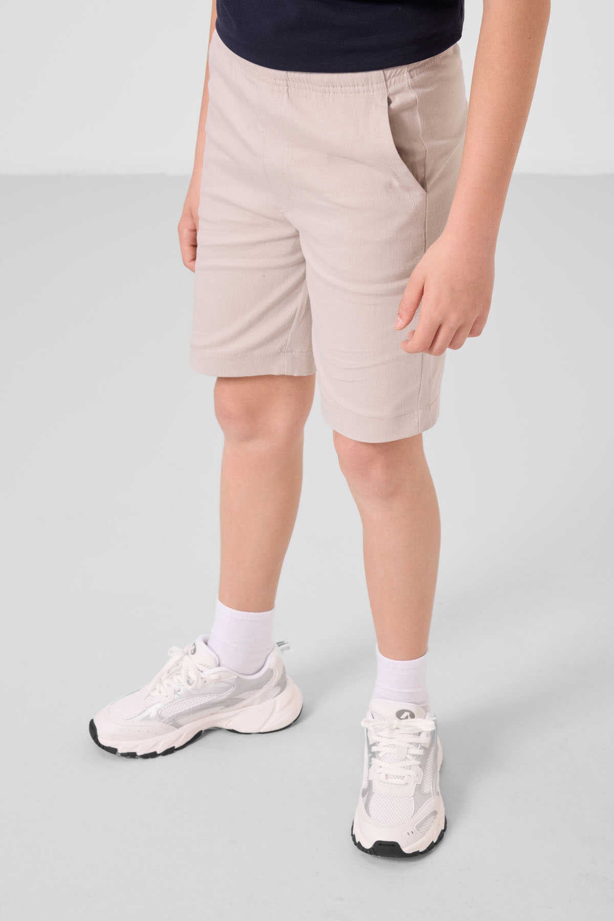 Tommylife Wholesale Cotton Oversize Fit Woven Lightly Stretchy Chino Boys' Shorts Set 11278 Navy Blue-Stone