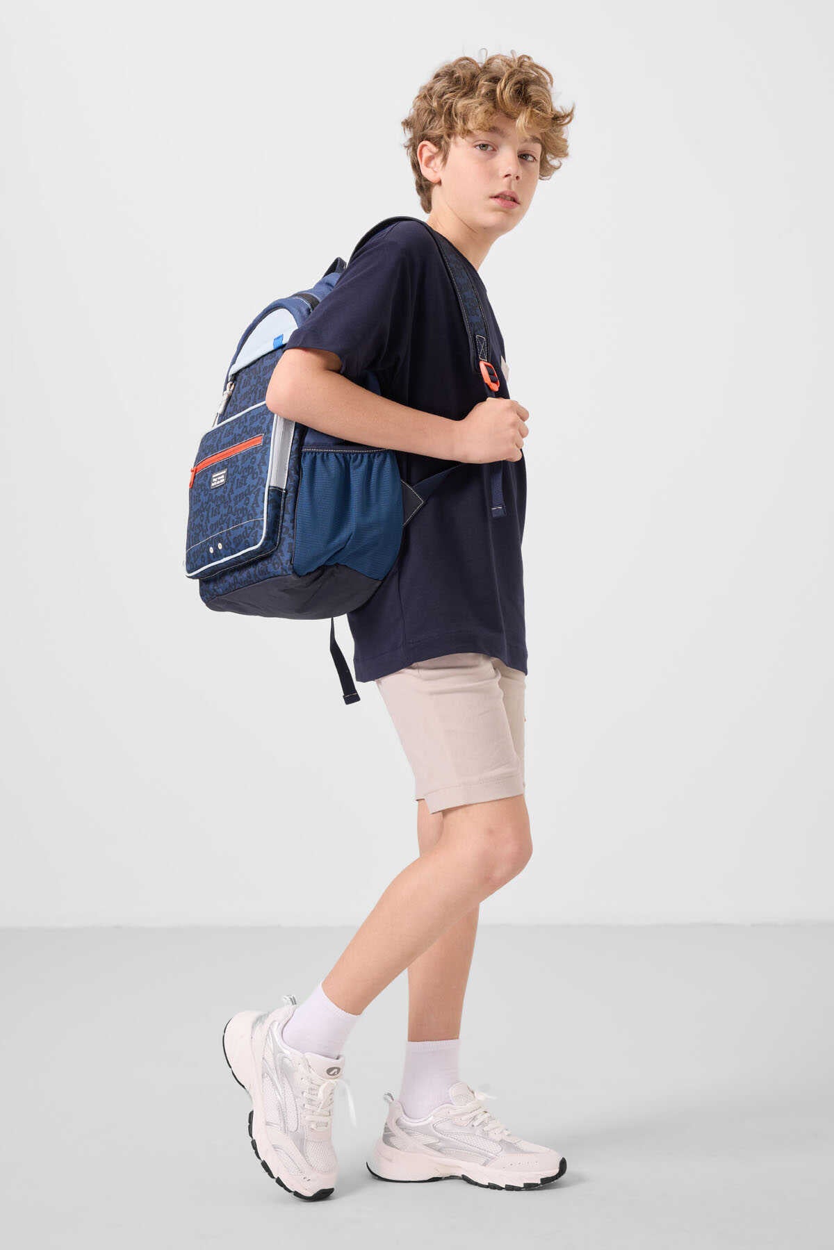 Tommylife Wholesale Cotton Oversize Fit Woven Lightly Stretchy Chino Boys' Shorts Set 11278 Navy Blue-Stone