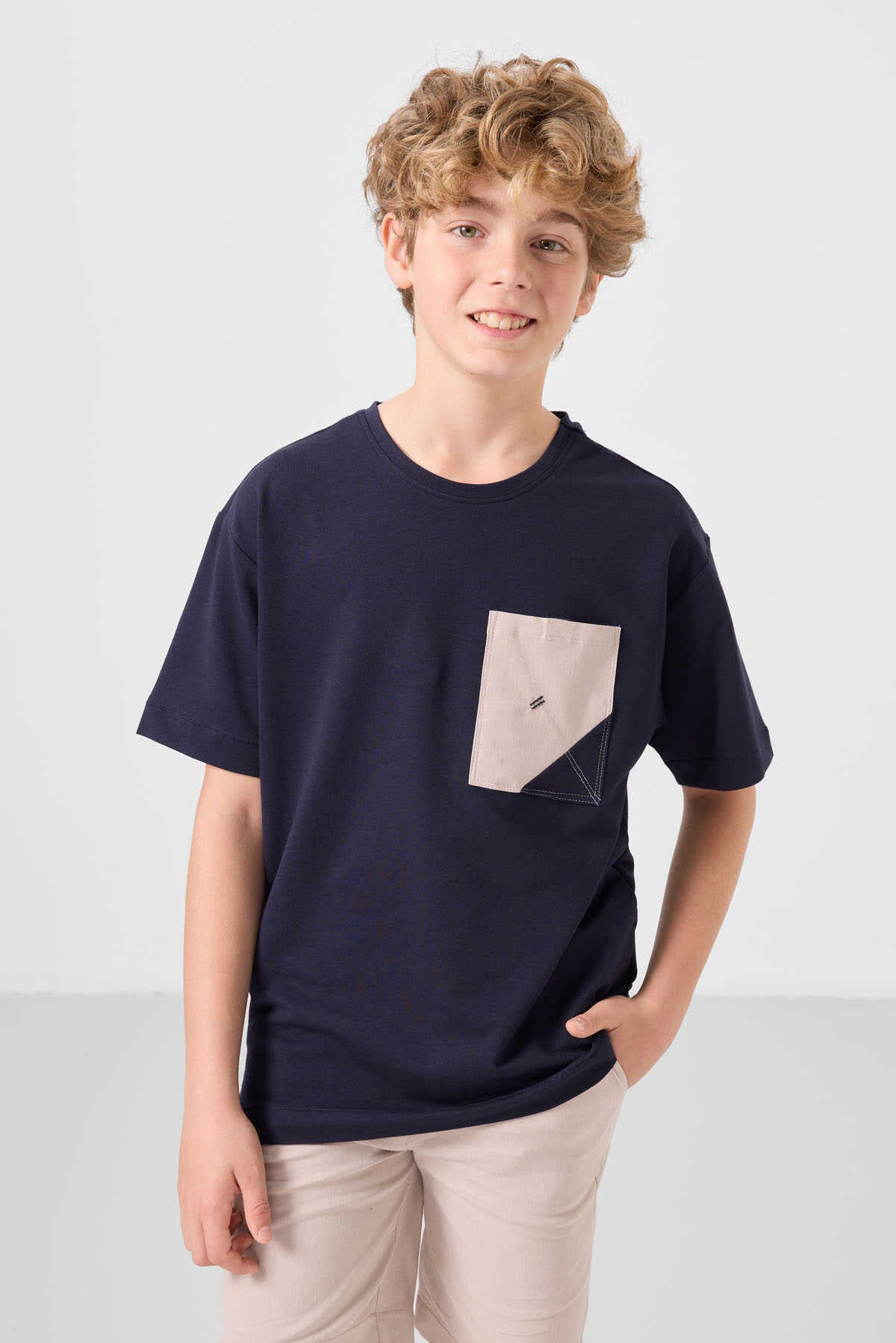 Tommylife Wholesale Cotton Oversize Fit Woven Lightly Stretchy Chino Boys' Shorts Set 11278 Navy Blue-Stone