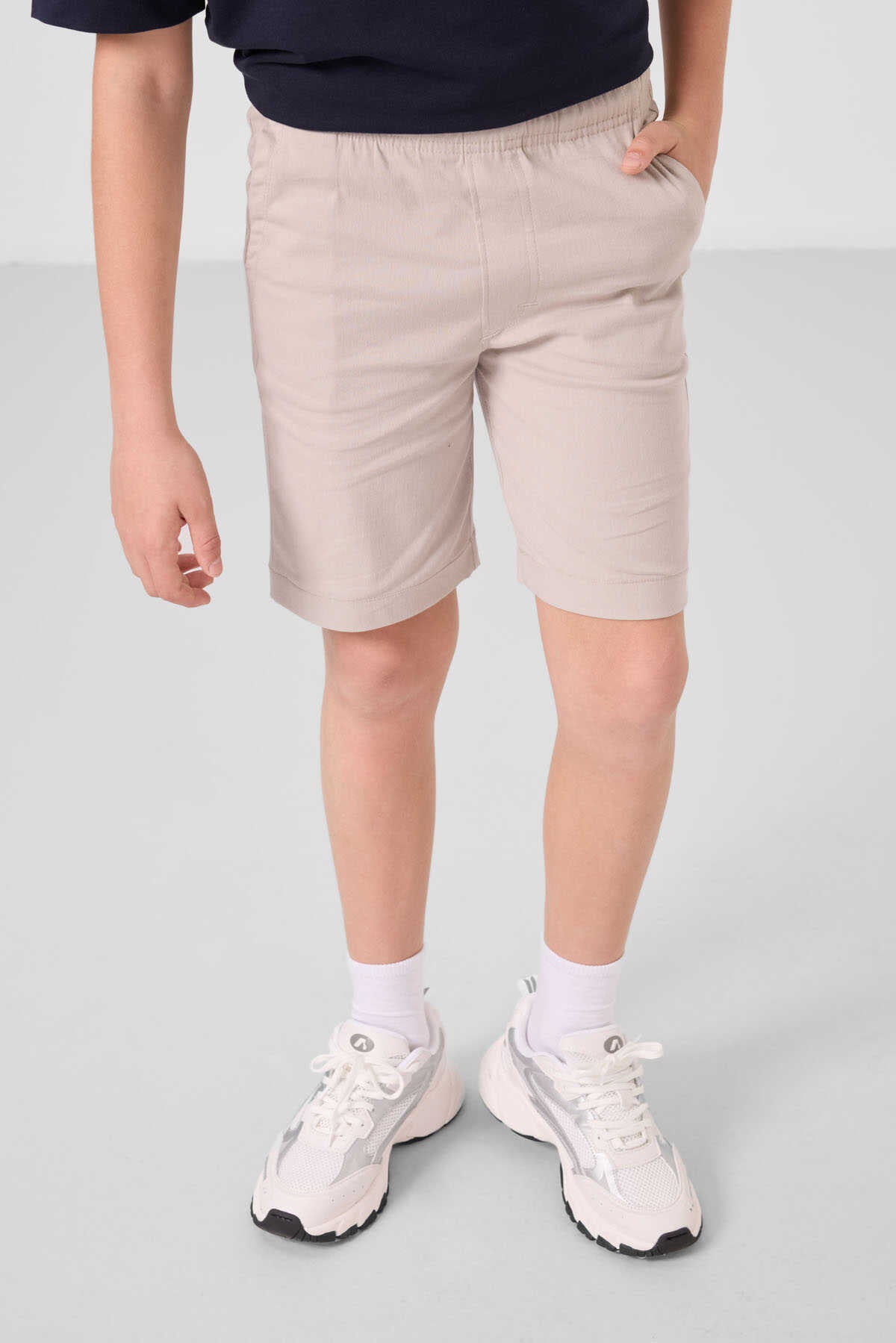 Tommylife Wholesale Cotton Oversize Fit Woven Lightly Stretchy Chino Boys' Shorts Set 11278 Navy Blue-Stone