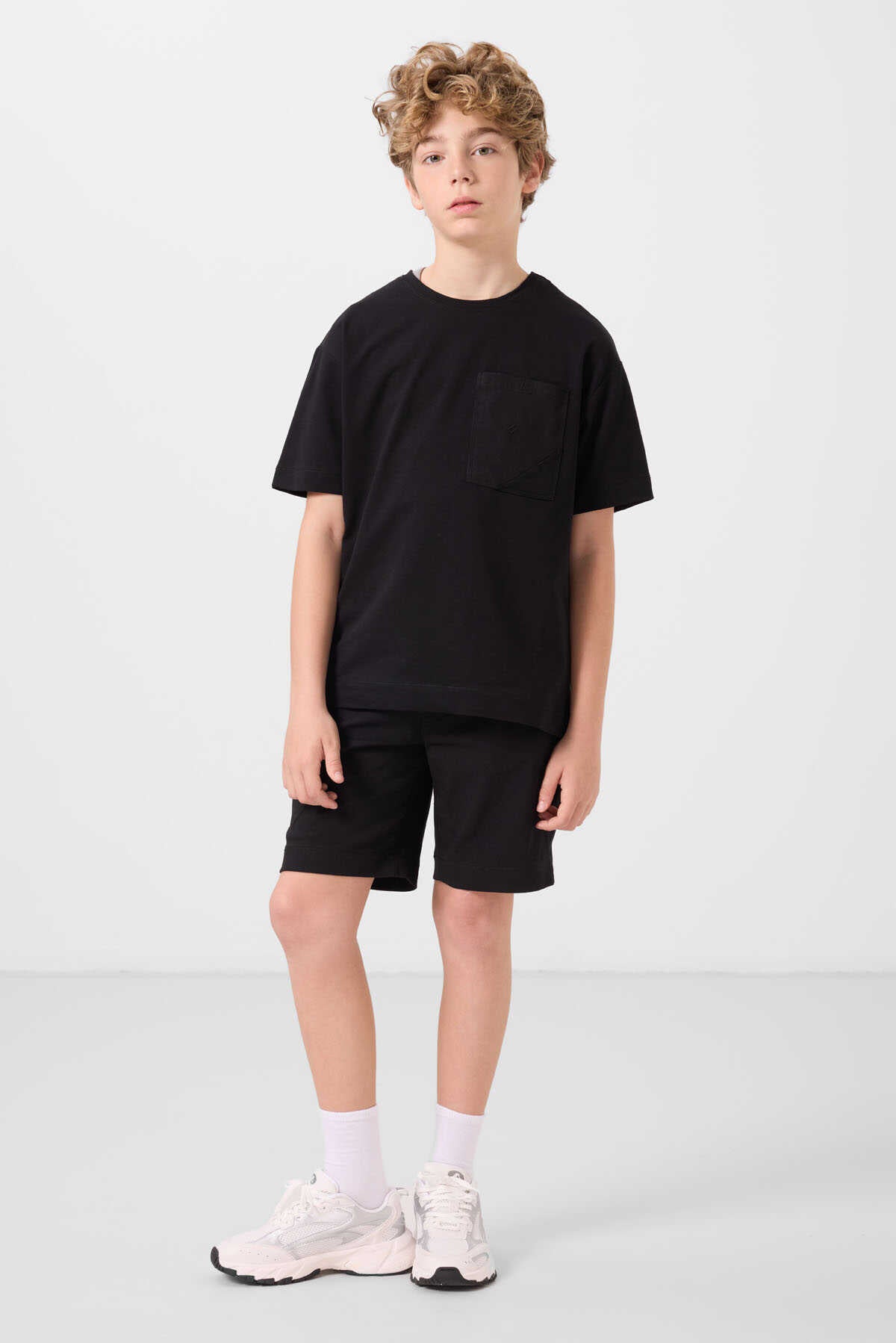 Tommylife Wholesale Cotton Oversize Fit Woven Lightly Stretchy Chino Boys' Shorts Set 11278 Navy Blue-Stone