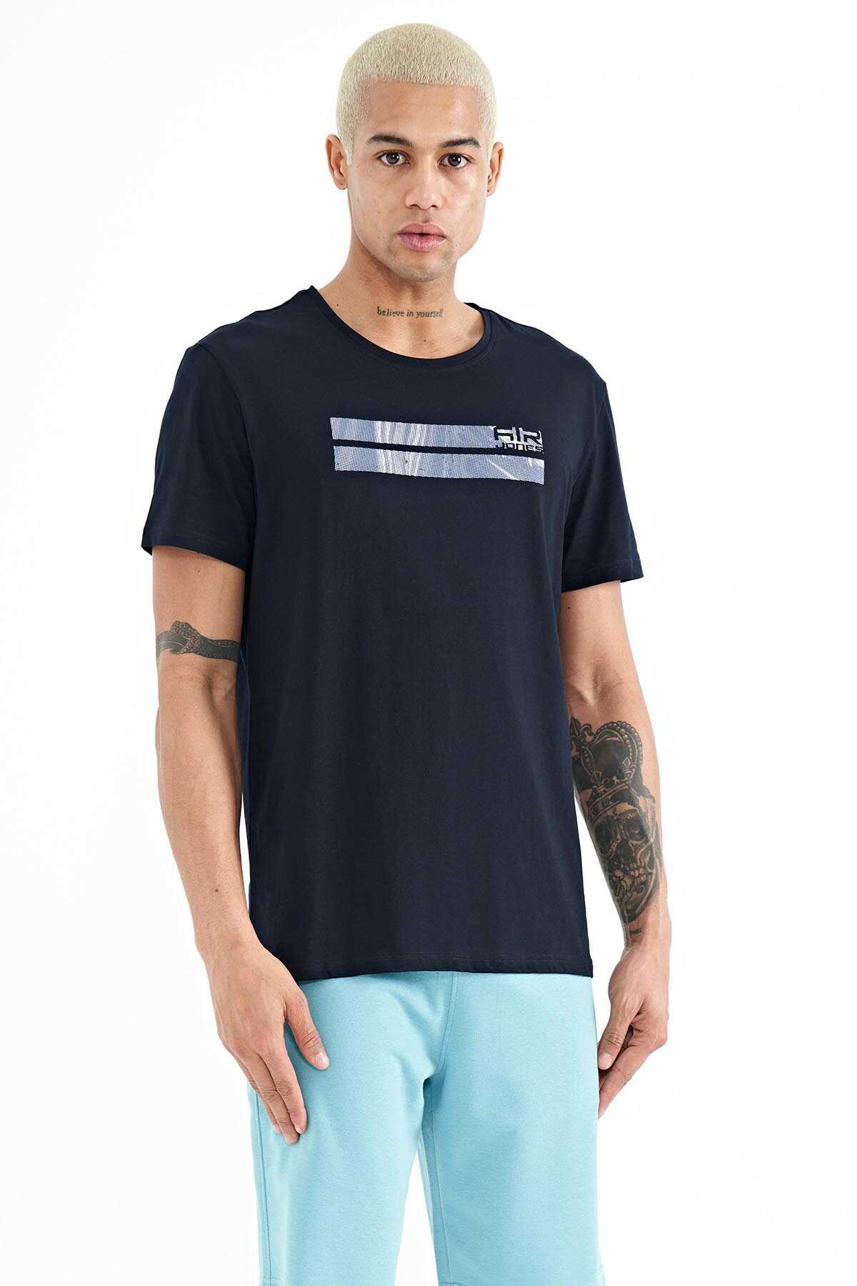 Tommylife Toptan Peter O Yaka Standart Kalıp Baskılı Erkek T-Shirt 88204 Siyah