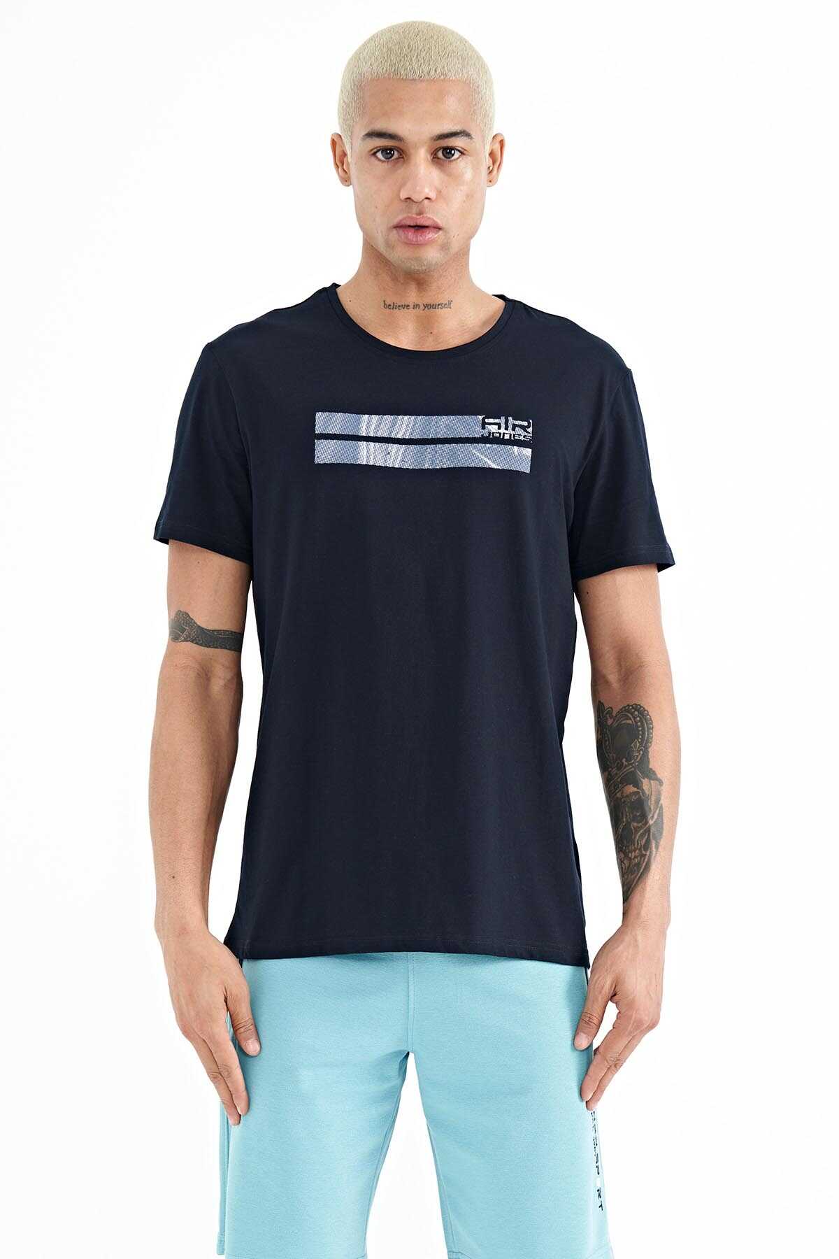 Tommylife Toptan Peter O Yaka Standart Kalıp Baskılı Erkek T-Shirt 88204 Siyah