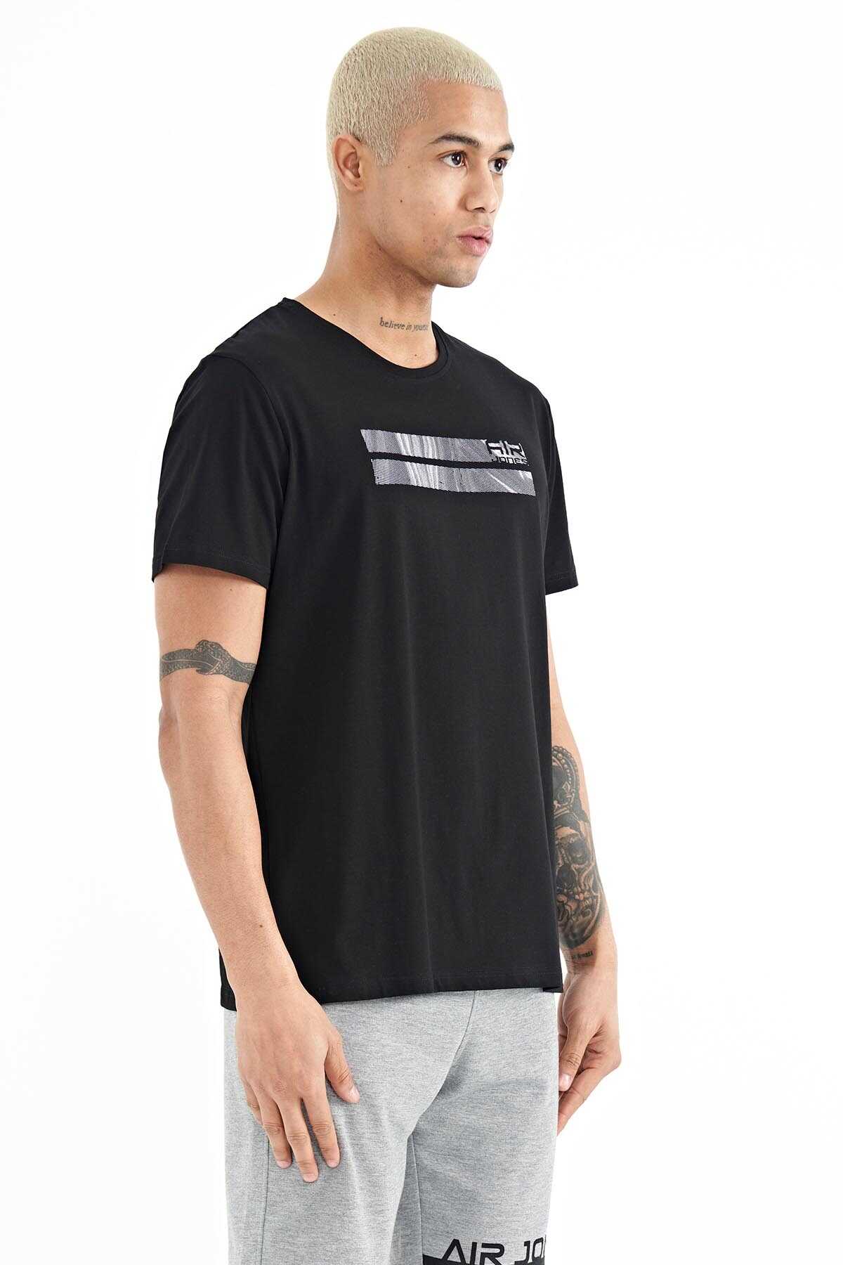 Tommylife Toptan Peter O Yaka Standart Kalıp Baskılı Erkek T-Shirt 88204 Siyah