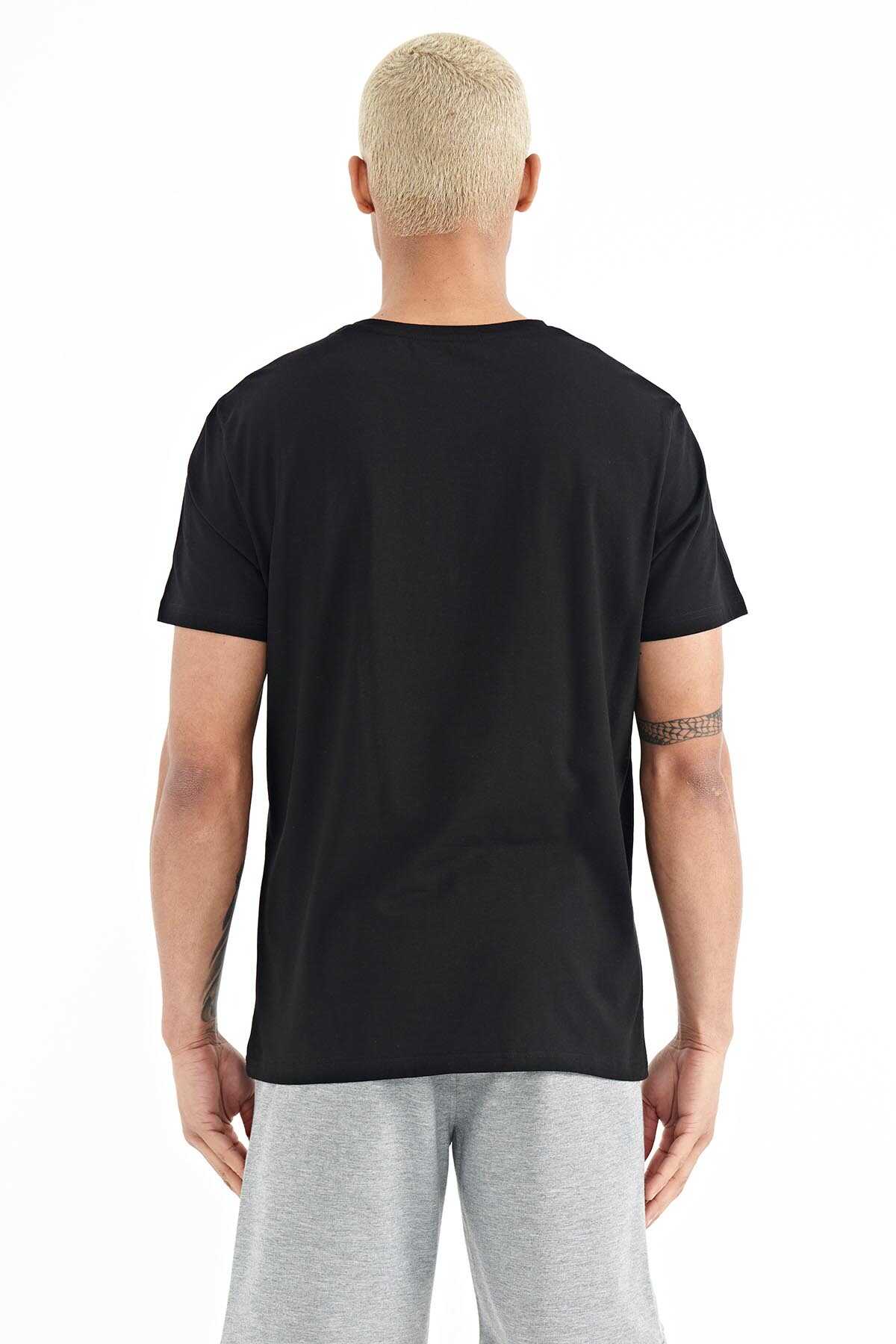 Tommylife Toptan Peter O Yaka Standart Kalıp Baskılı Erkek T-Shirt 88204 Siyah