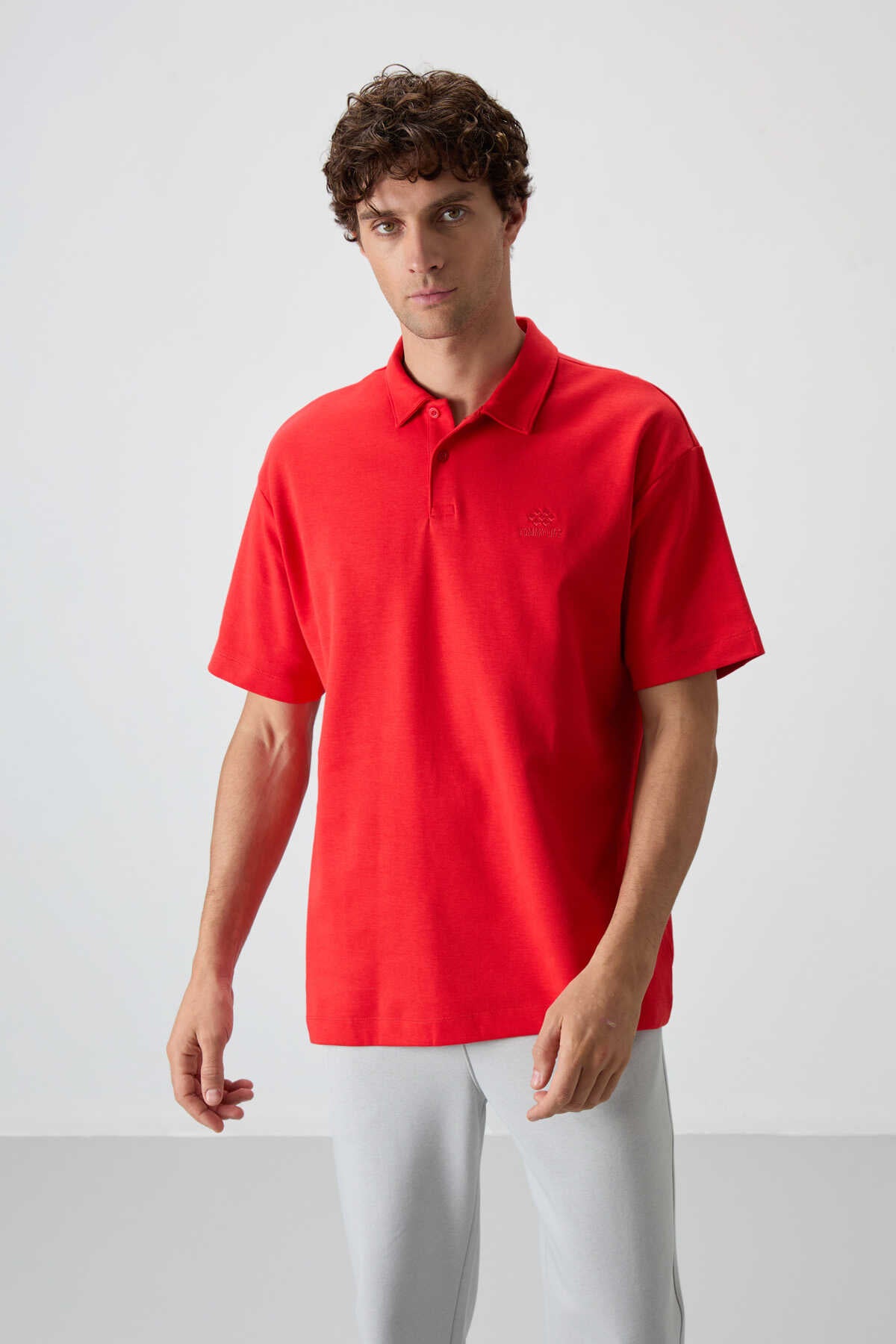 Tommylife Toptan Polo Yaka Oversize Basic Erkek T-Shirt 88327 Fiesta