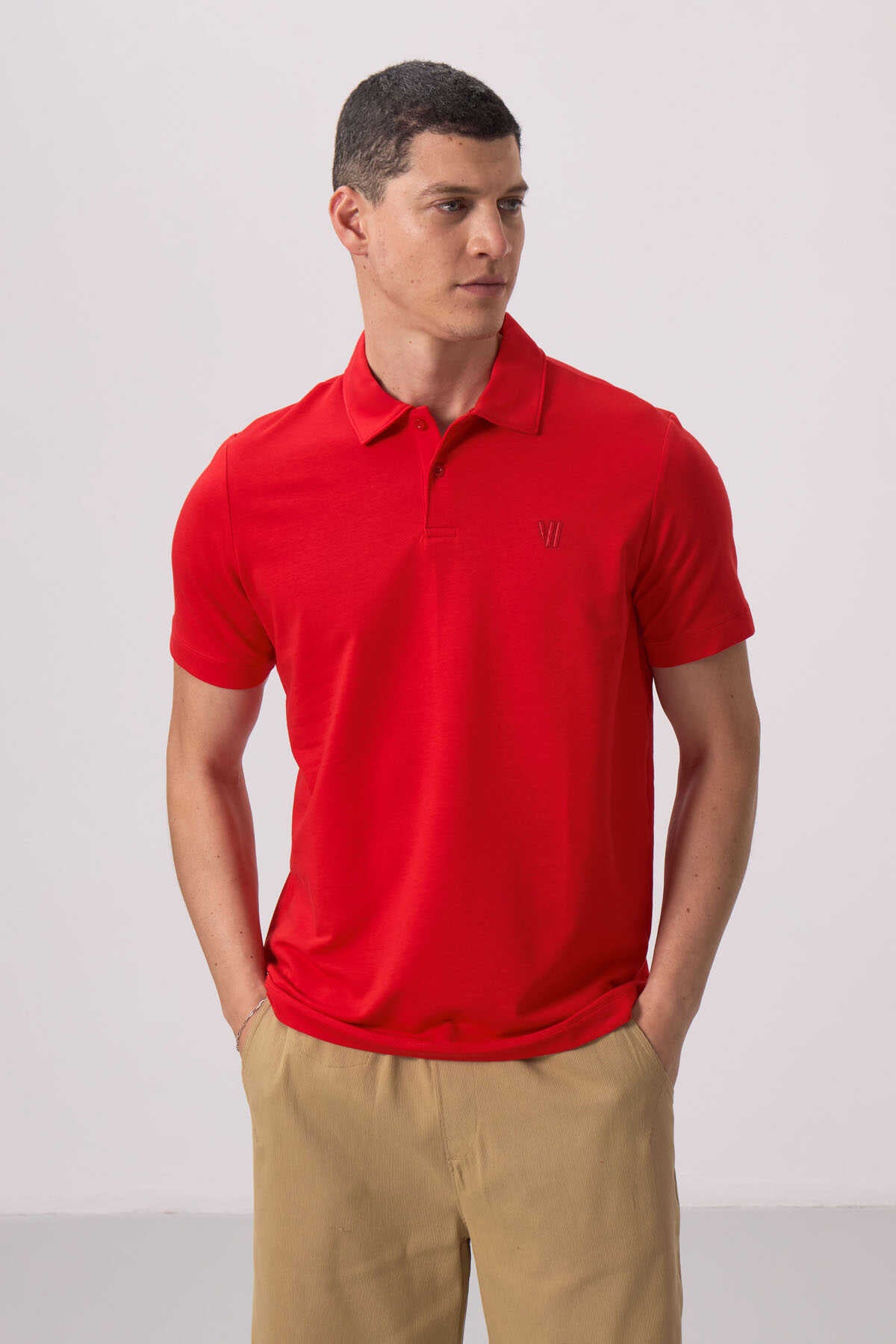Tommylife Toptan Polo Yaka Standart Kalıp Basic Erkek T-Shirt 87768 Kırmızı