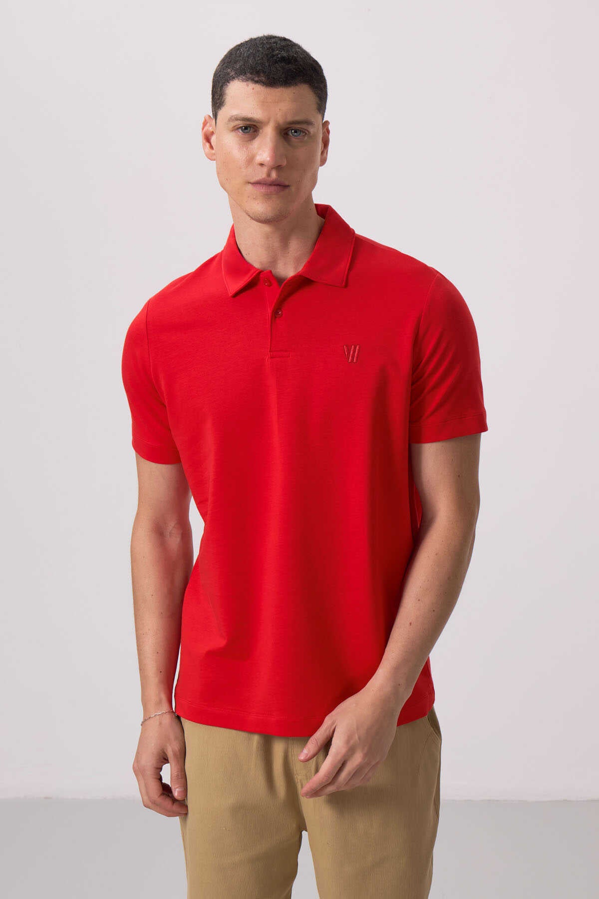 Tommylife Toptan Polo Yaka Standart Kalıp Basic Erkek T-Shirt 87768 Kırmızı