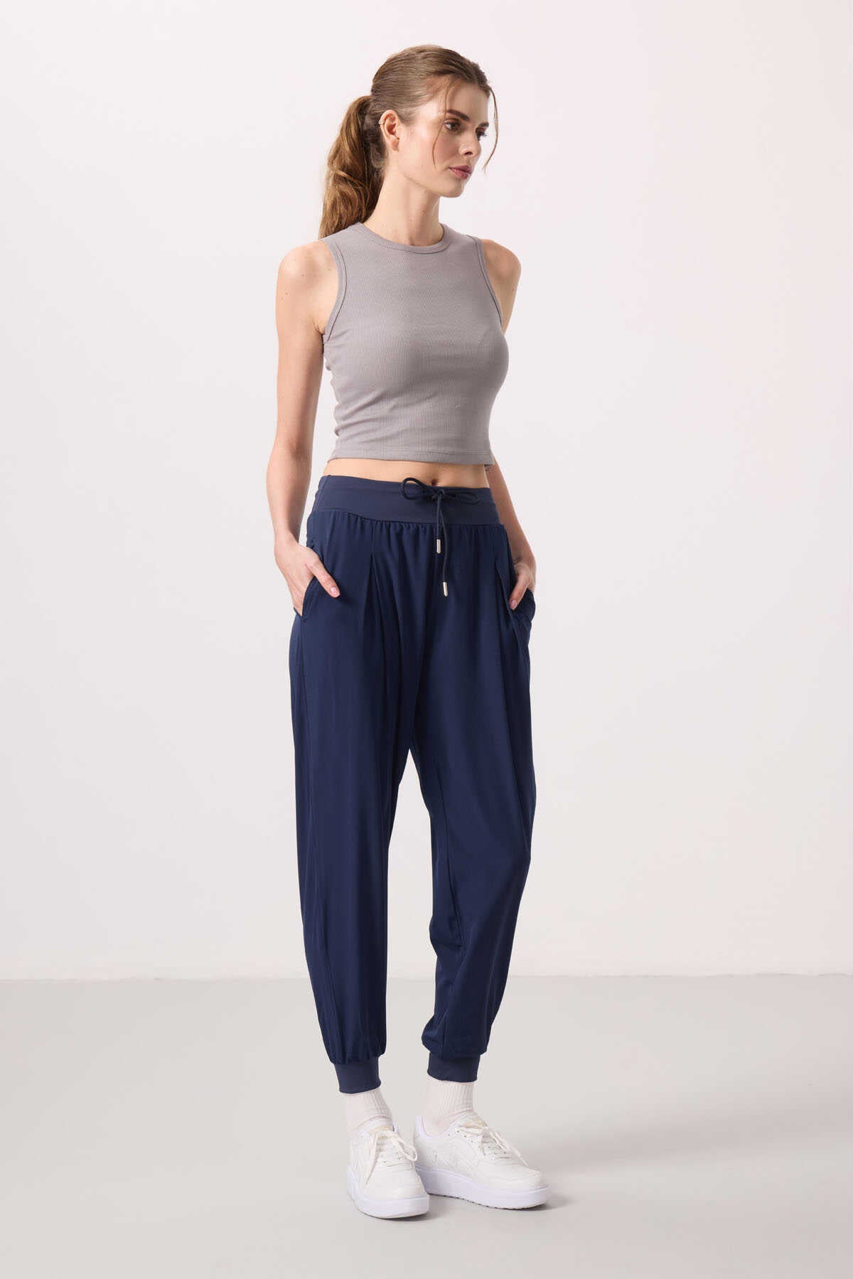 Tommylife Toptan Polyester Cepli Standart Kalıp Kadın Pantolon - 94677 İndigo