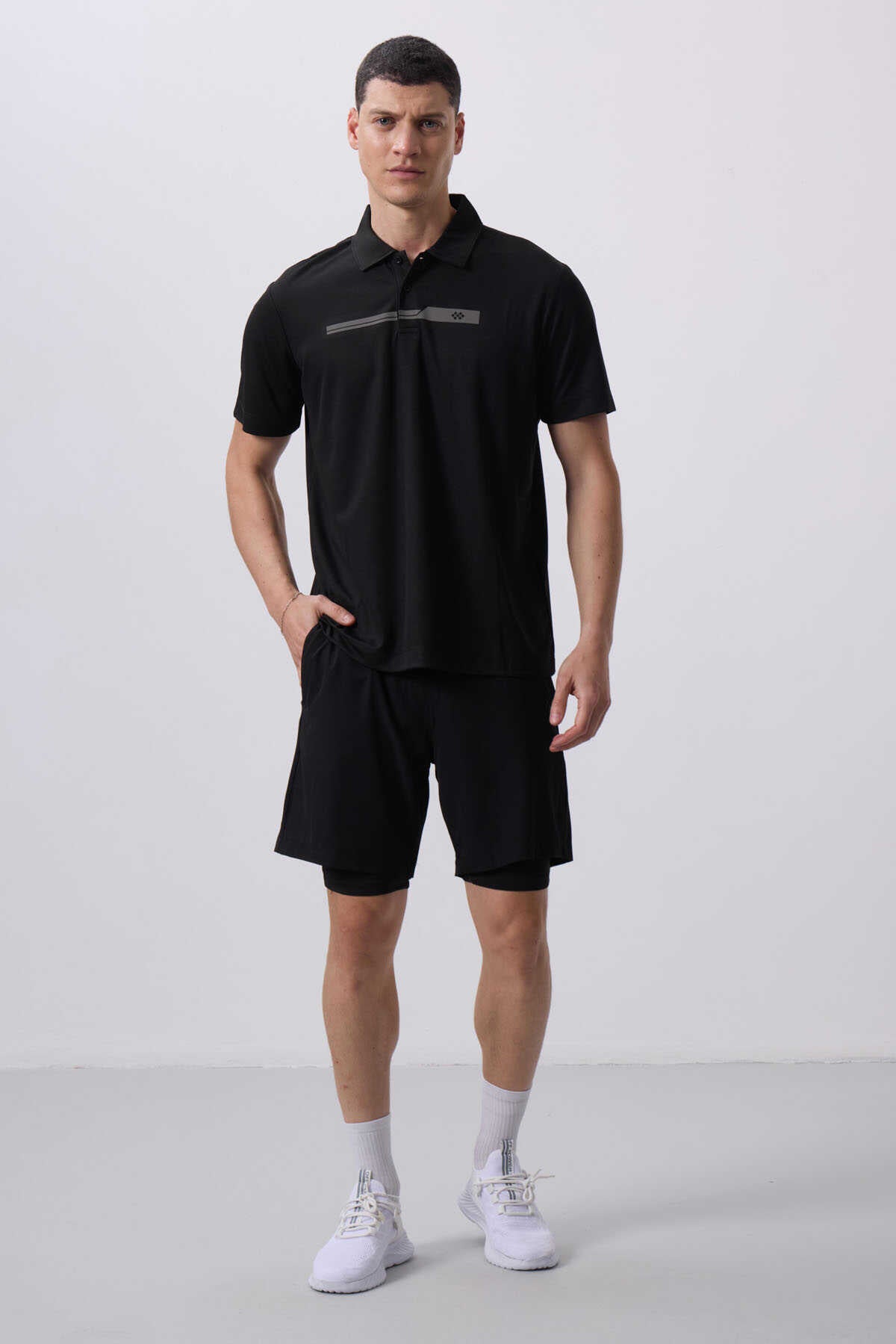 Tommylife Wholesale Polyester Standard Fit Men's Shorts with Tights 81287 Black