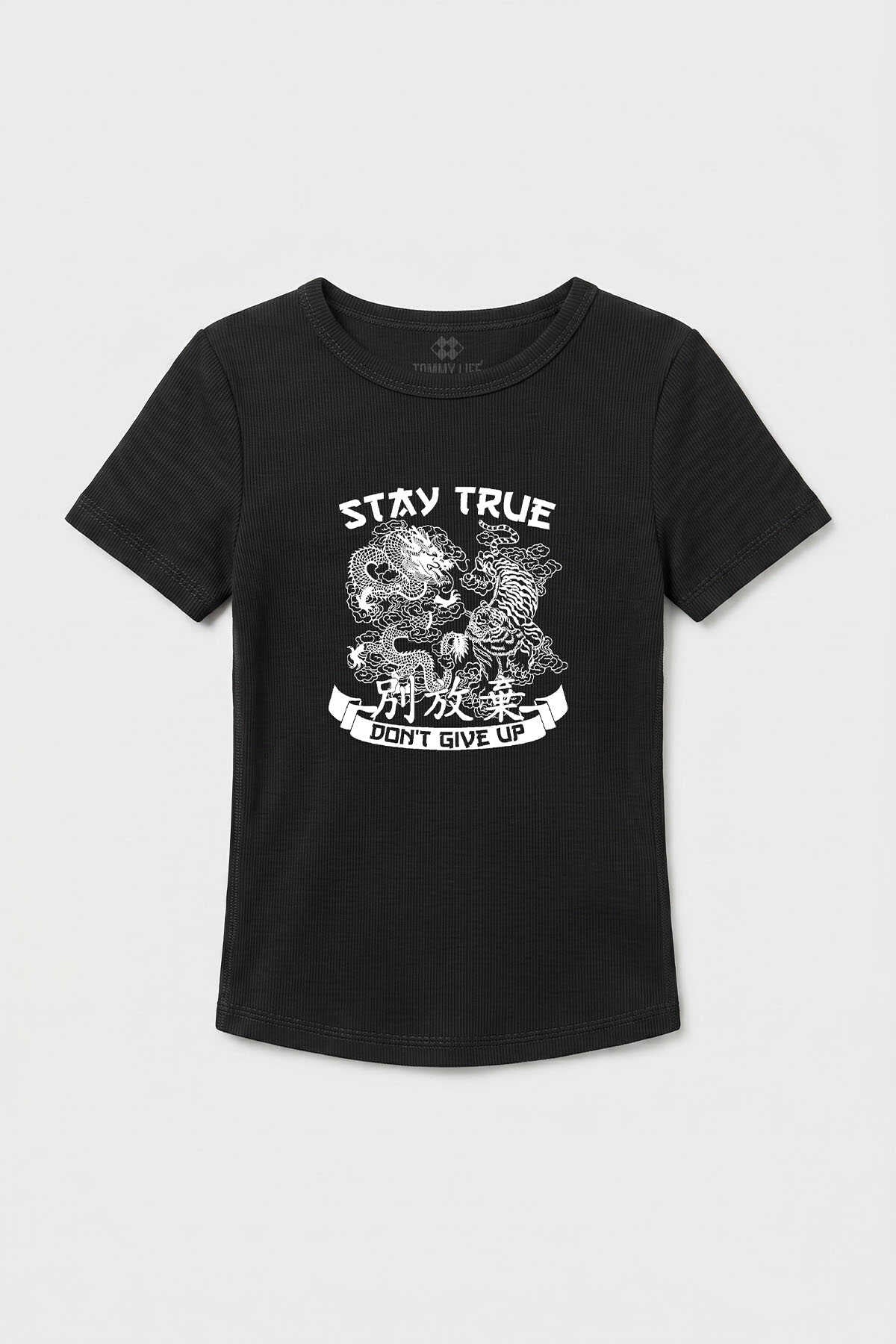 Tommylife Toptan Siyah Baskılı O Yaka Kadın T-Shirt - 97201