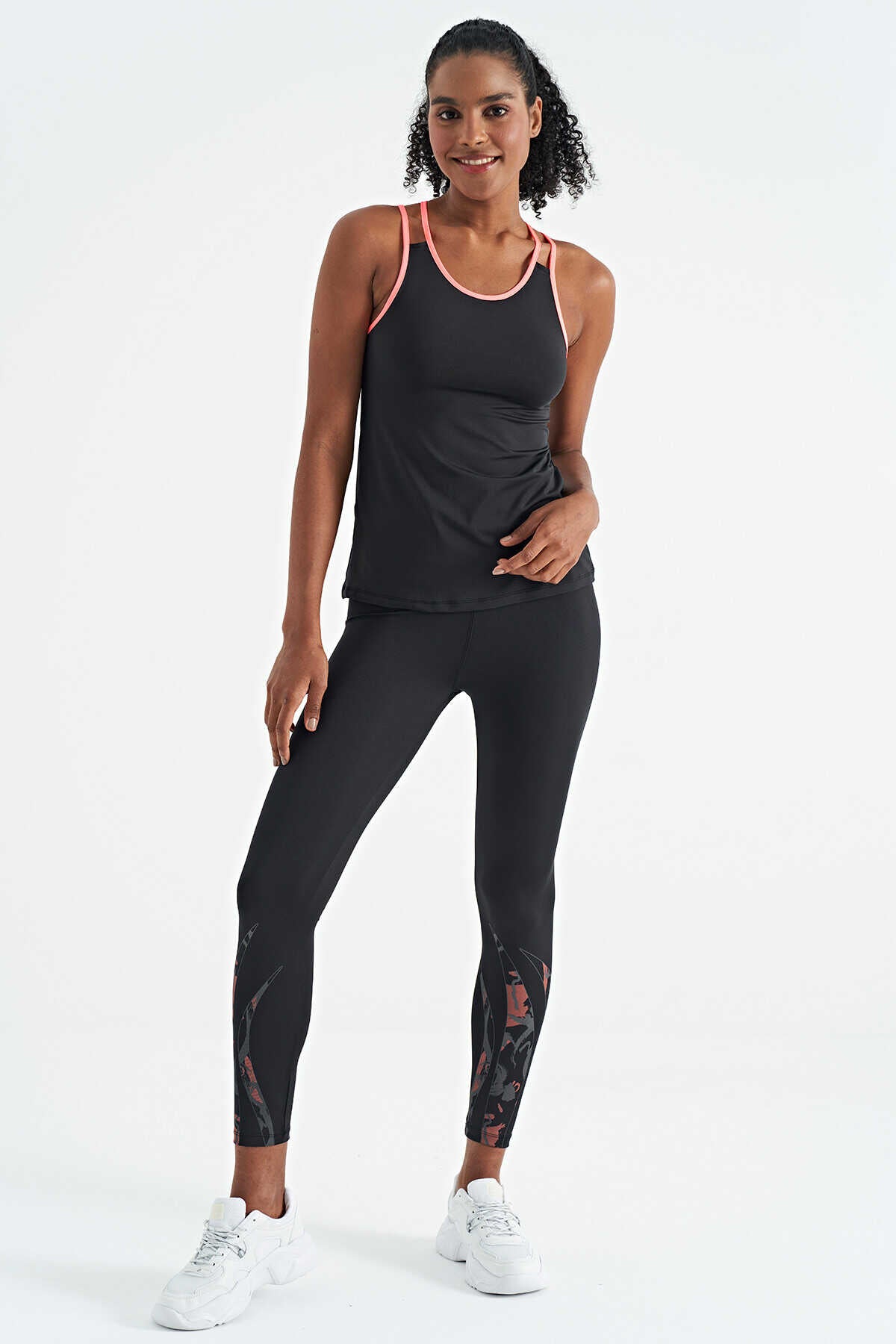 Tommylife Toptan Siyah Çift Askılı Sırt Detaylı Standart Kalıp Kadın Spor Atlet - 97258