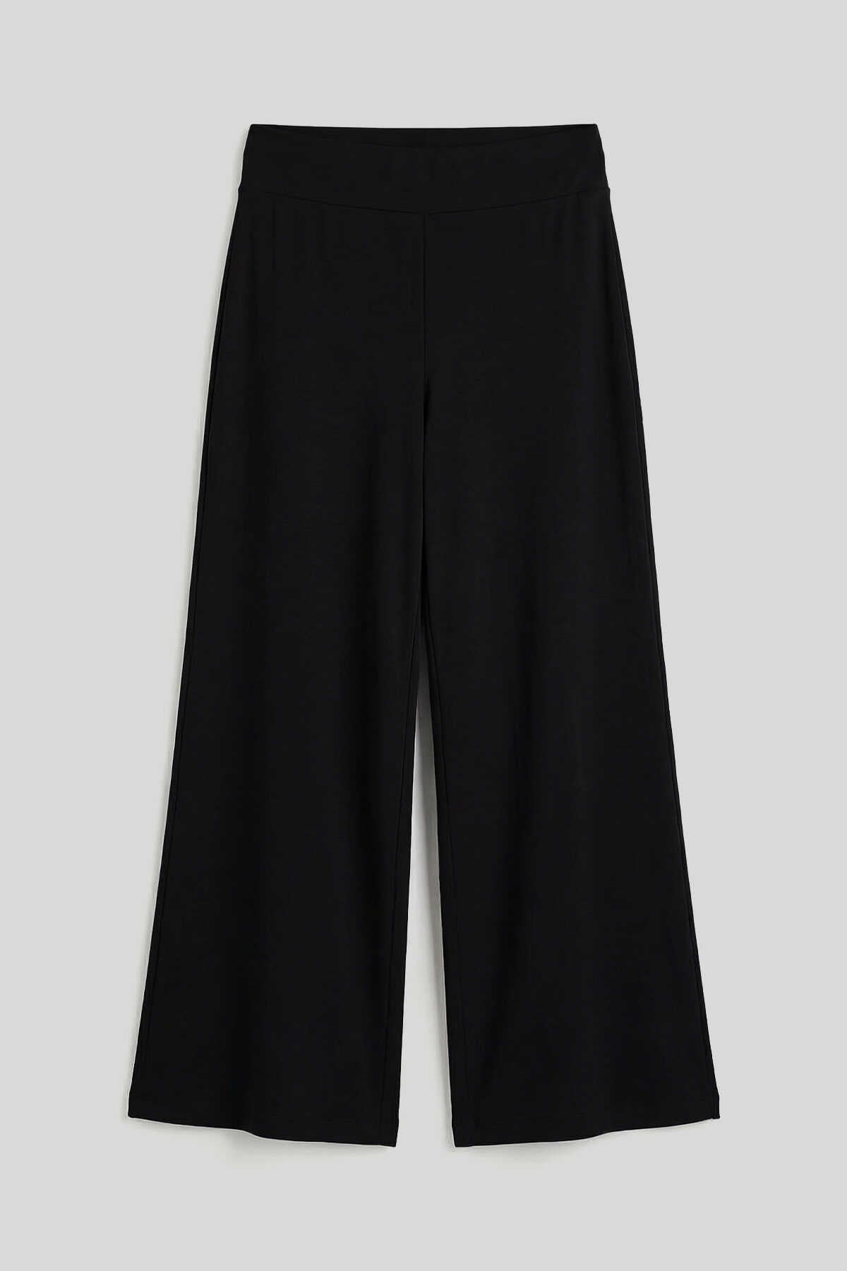 Tommylife Toptan Siyah Comfort Fit Geniş Paça Korsajlı Palazzo Kadın Pantolon - 94681