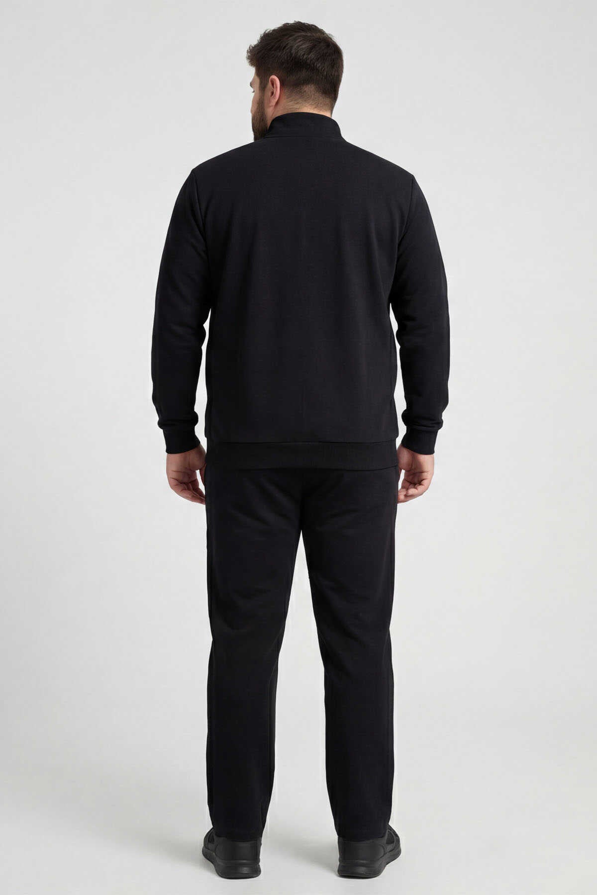 Tommylife Wholesale Gray Mélange - Black Stand-Up Collar Classic Leg Plus Size Men's Tracksuit Set - 85176