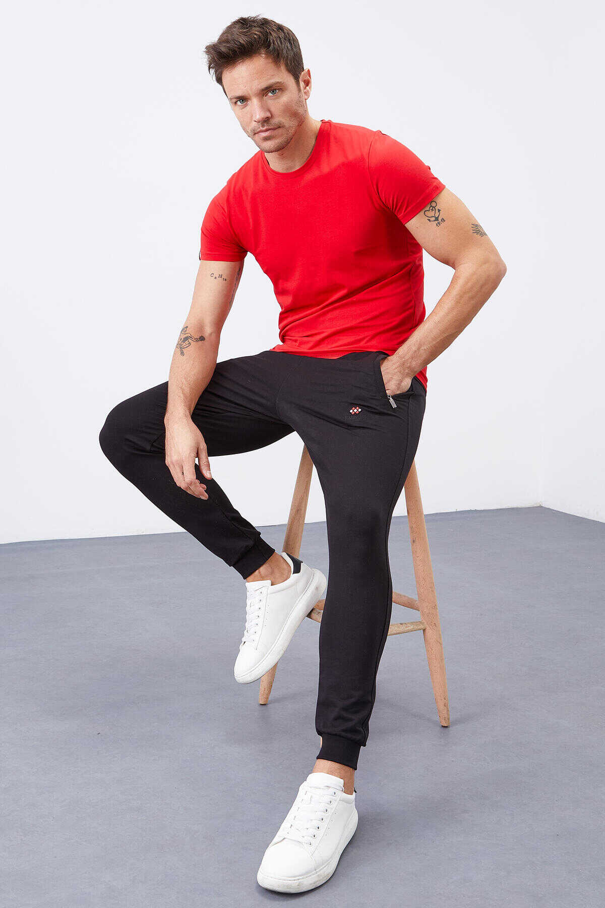 Tommylife Toptan Siyah Fermuar Cepli Dar Kalıp Jogger Erkek Eşofman Alt - 84343