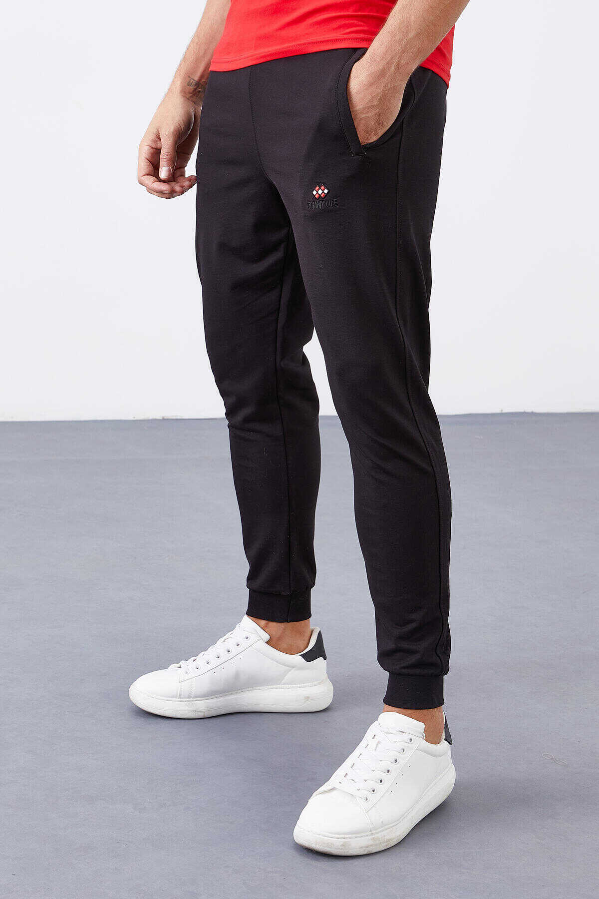 Tommylife Toptan Siyah Fermuar Cepli Dar Kalıp Jogger Erkek Eşofman Alt - 84343