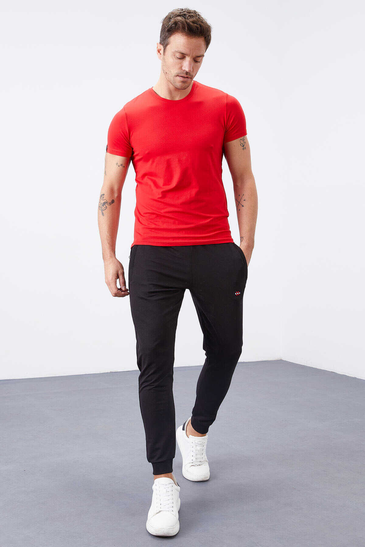 Tommylife Toptan Siyah Fermuar Cepli Dar Kalıp Jogger Erkek Eşofman Alt - 84343