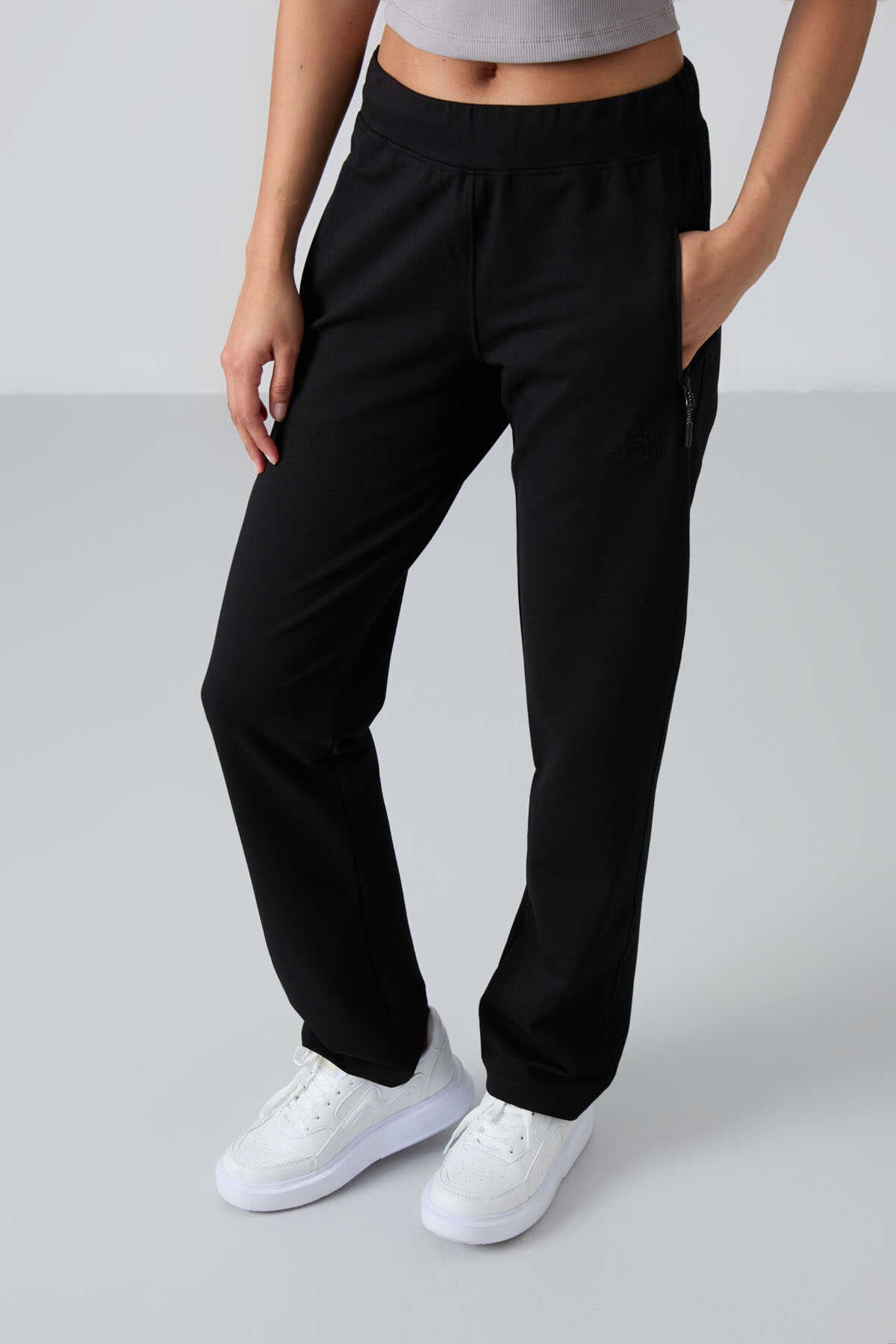 Tommylife Wholesale Black Zipper Pocket Comfortable Fit Classic Leg Women's Sweatpants - 94195