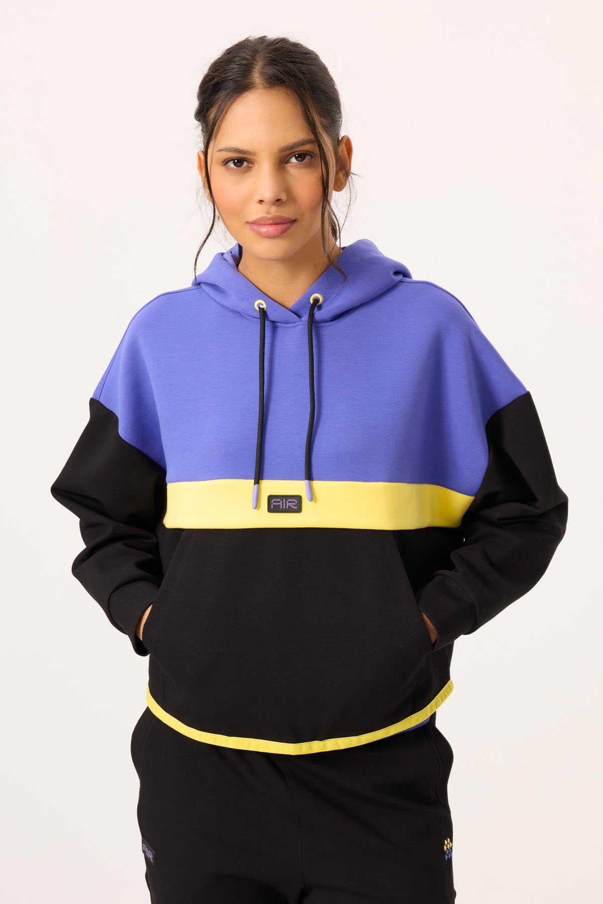 Tommylife Toptan Parliament Kapüşonlu Renk Bloklu Kadın Eşofman Takım - 95327