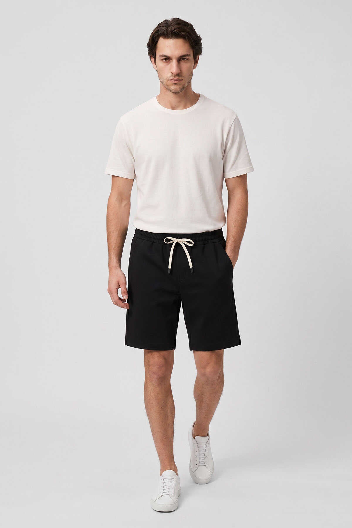 Tommylife Toptan Siyah Standart Fit Basic Arka Cepli Erkek Şort - 88314