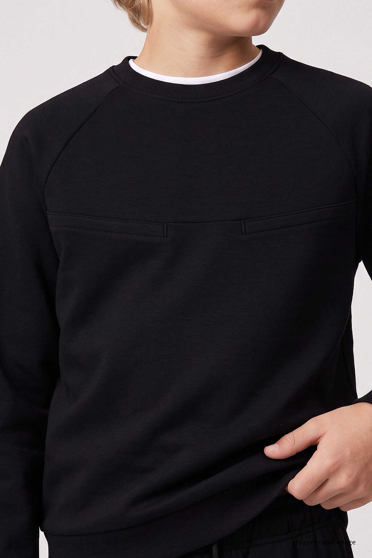 Tommylife Toptan Siyah Standart Fit Basic Dikiş Detaylı Erkek Çocuk Eşofman Takım - 11325