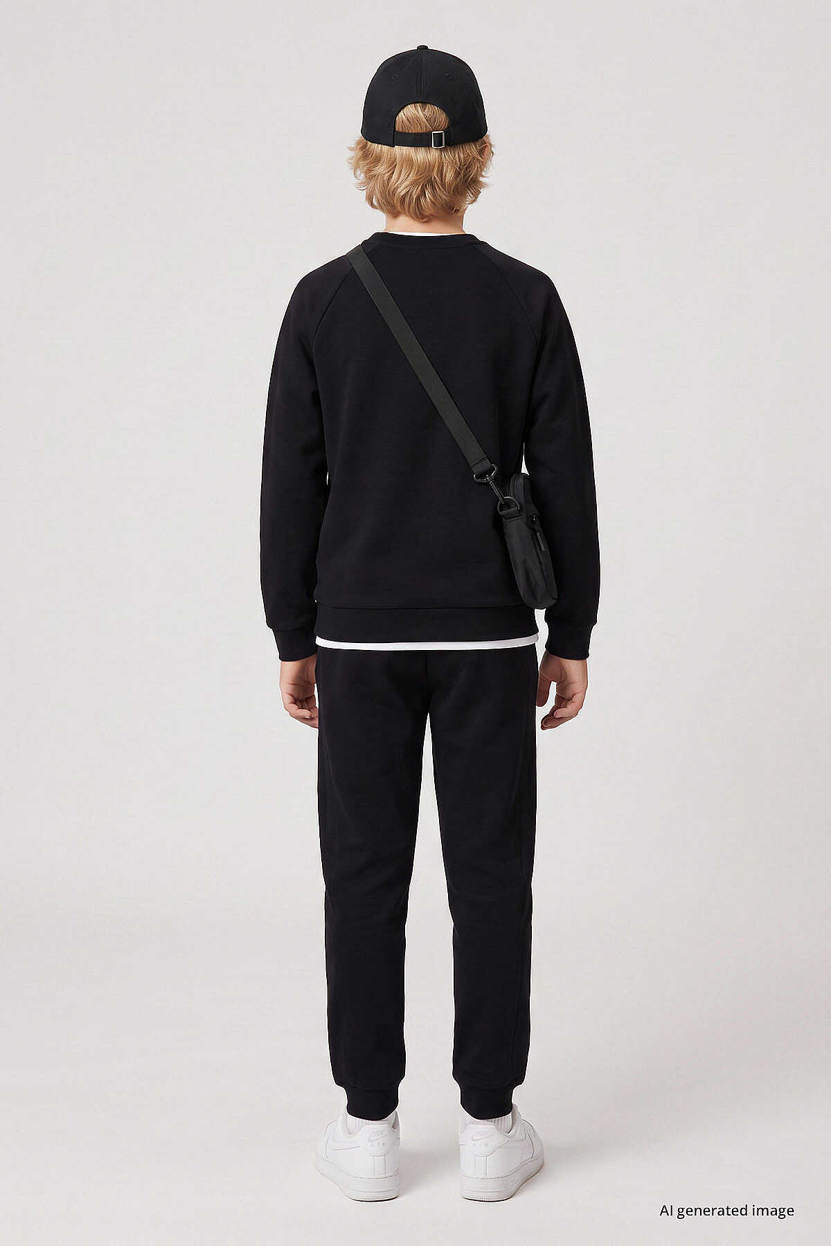 Tommylife Toptan Siyah Standart Fit Basic Dikiş Detaylı Erkek Çocuk Eşofman Takım - 11325