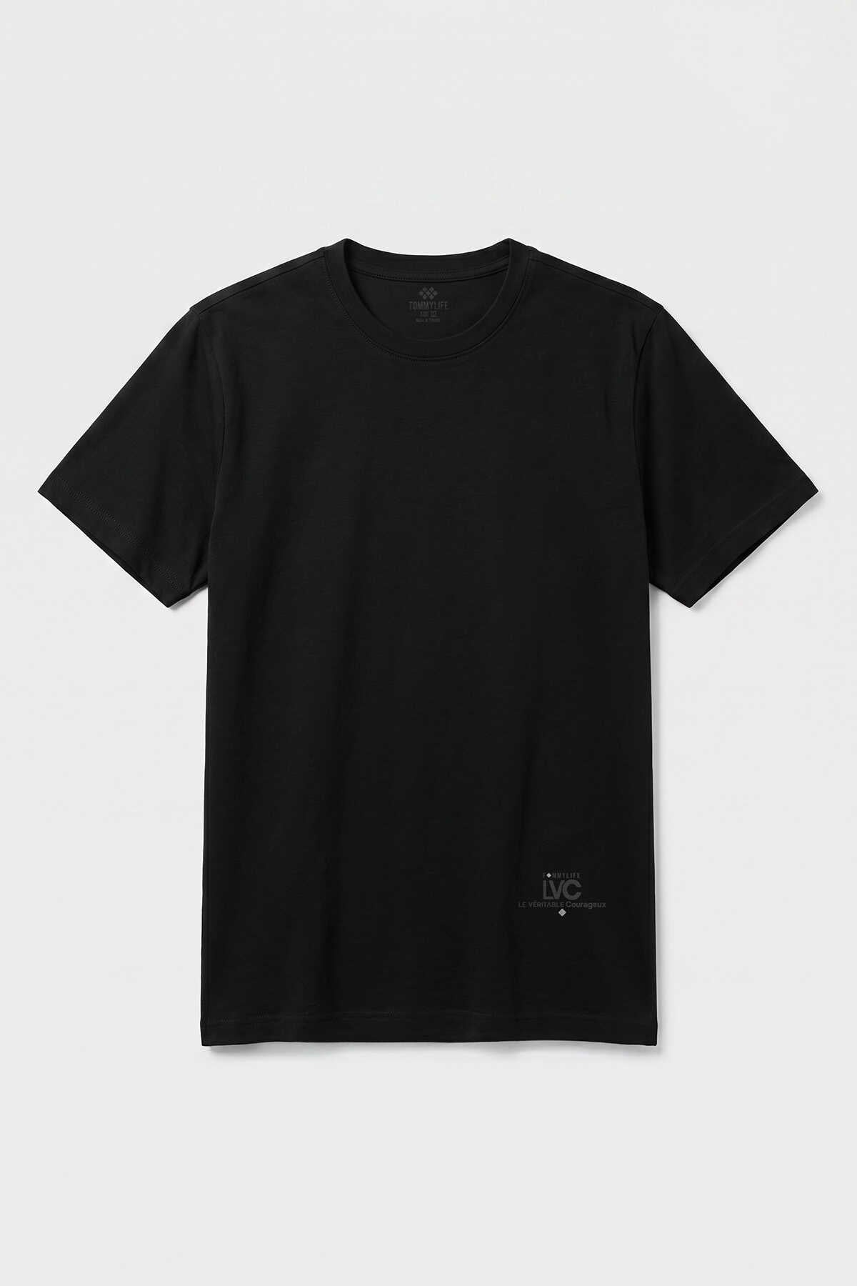 Tommylife Toptan Siyah Standart Fit Baskılı Kısa Kollu Erkek T-Shirt - 88440