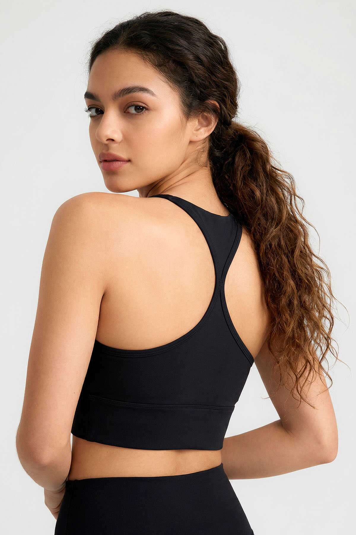 Tommylife Wholesale Black Standard Fit Printed Back Detail Women's Sports Bralette - 97300