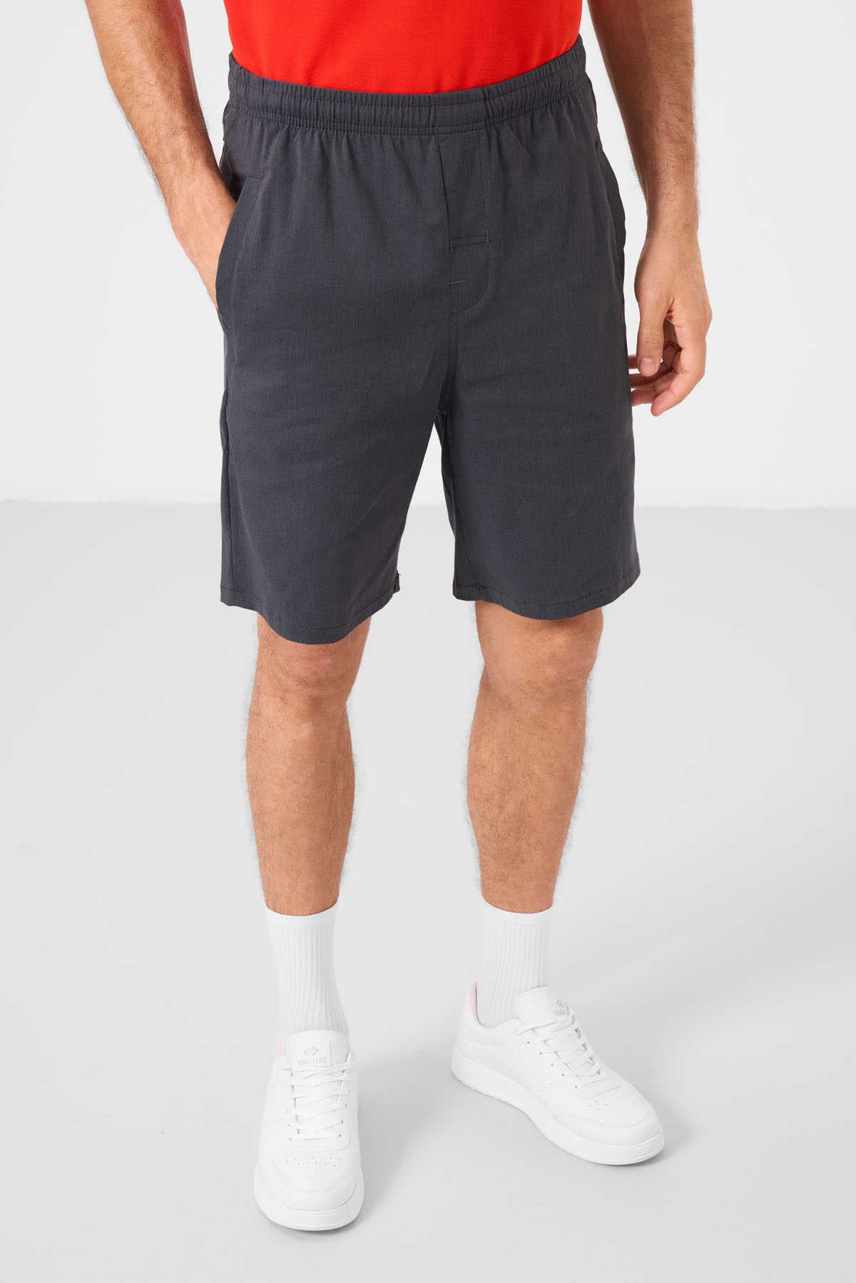 Tommylife Wholesale Standard Fit Woven Lightweight Flexible Chino Men's Shorts 81292 Gray