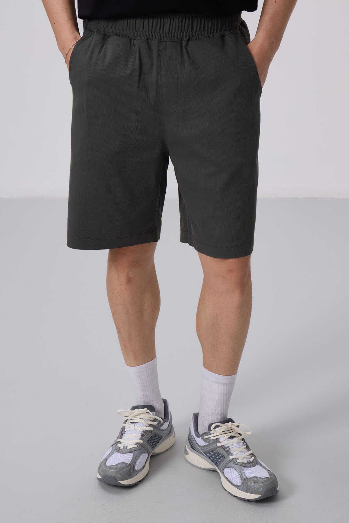 Tommylife Toptan Standart Fit Dokuma Hafif Esnek Chino Şort 81290 Siyah