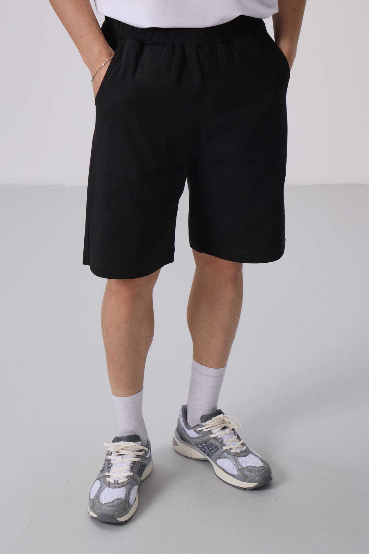 Tommylife Toptan Standart Fit Dokuma Hafif Esnek Chino Şort 81290 Siyah