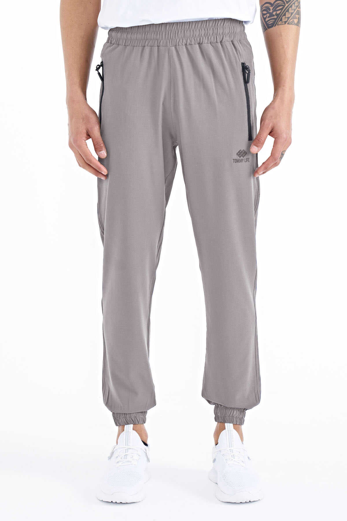 Tommylife Toptan Bej Erkek Basic Cepli Bağcıklı Rahat Form Lastik Paça Eşofman Altı - 84826
