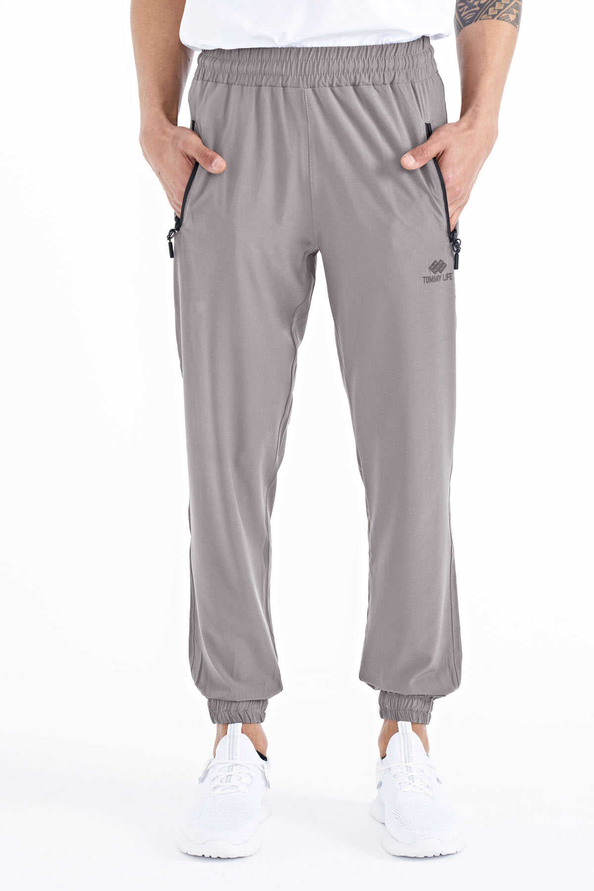 Tommylife Toptan Bej Erkek Basic Cepli Bağcıklı Rahat Form Lastik Paça Eşofman Altı - 84826