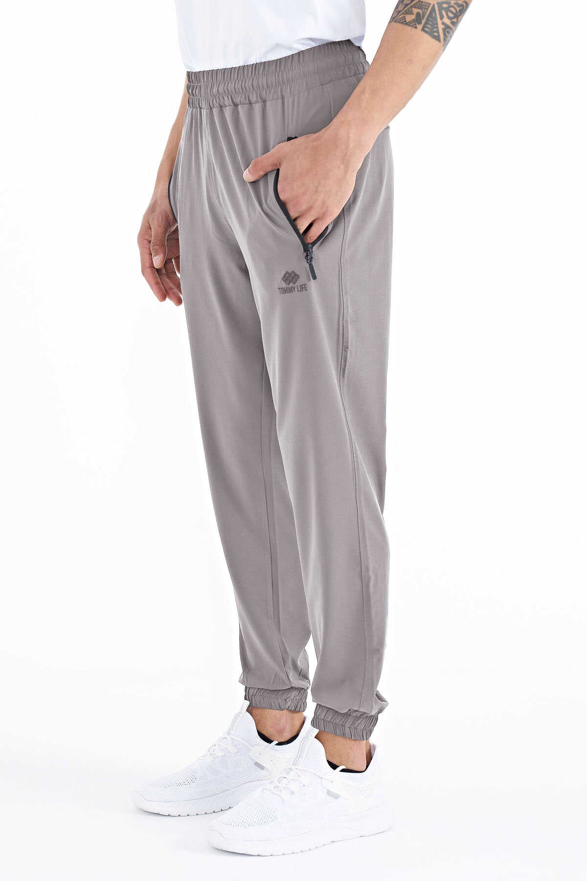 Tommylife Toptan Bej Erkek Basic Cepli Bağcıklı Rahat Form Lastik Paça Eşofman Altı - 84826