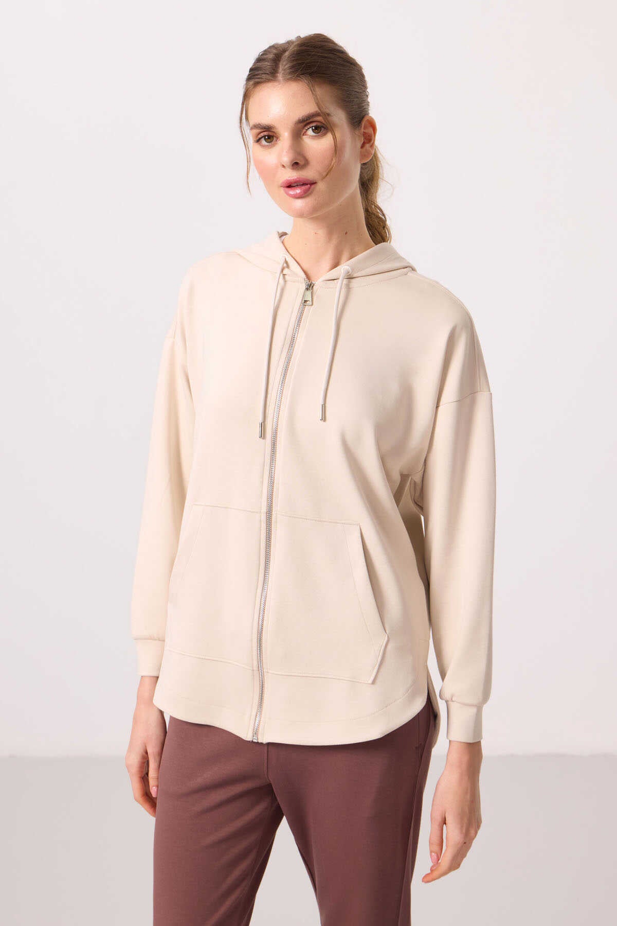 Tommylife Wholesale Soft-Textured Hooded Oversize Women's Tunic Sweatshirt - 97302 Black