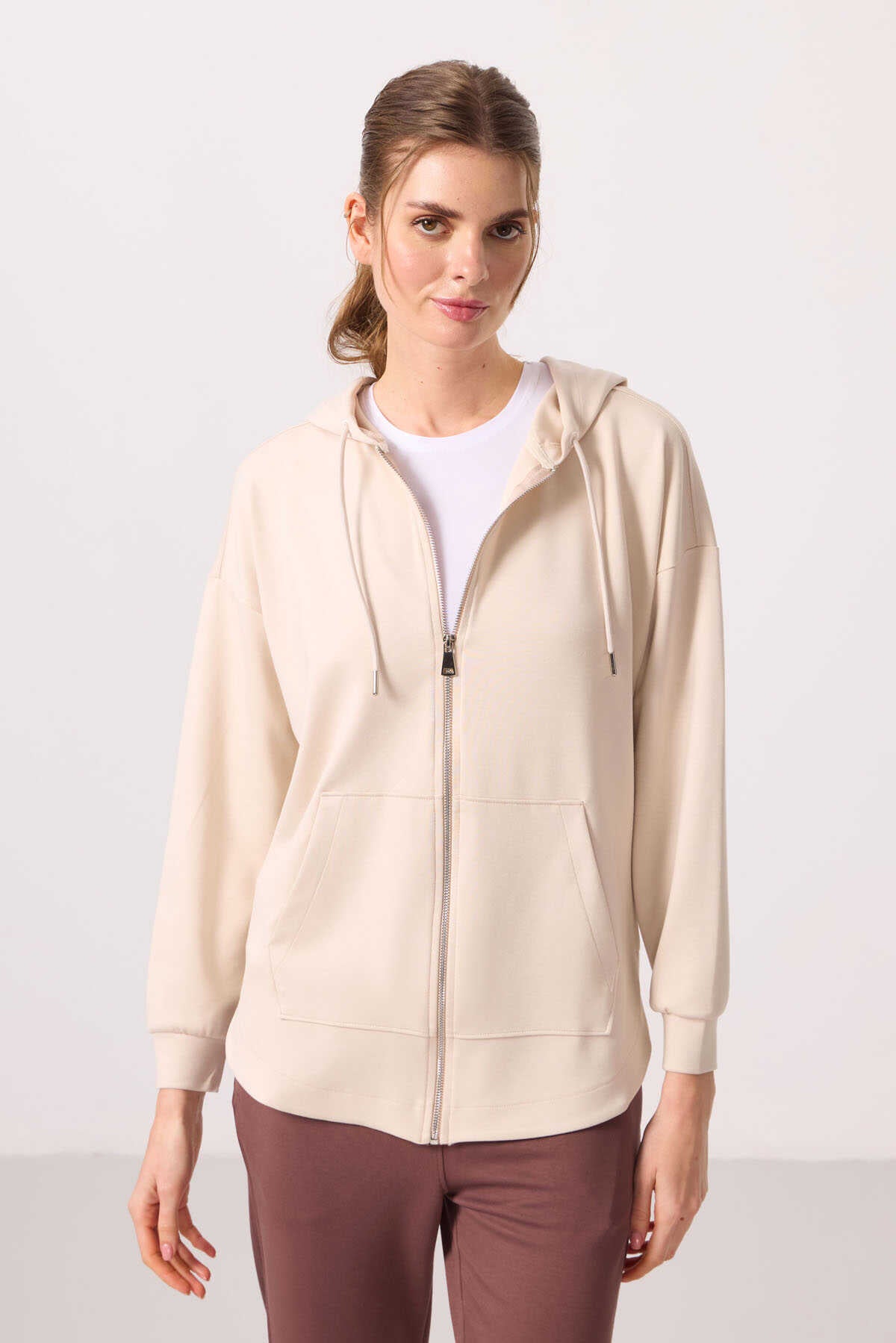 Tommylife Wholesale Soft-Textured Hooded Oversize Women's Tunic Sweatshirt - 97302 Black