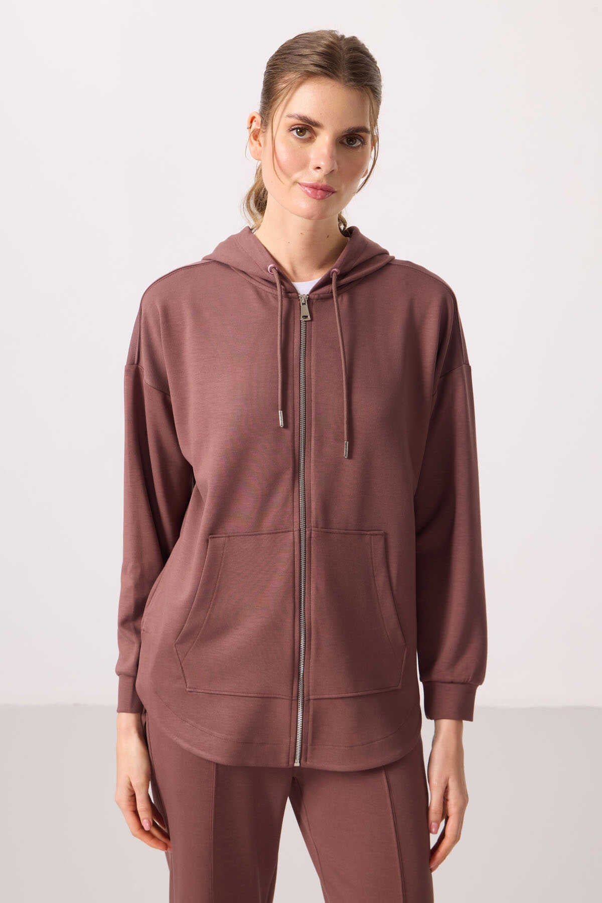 Tommylife Wholesale Soft-Textured Hooded Oversize Women's Tunic Sweatshirt - 97302 Black