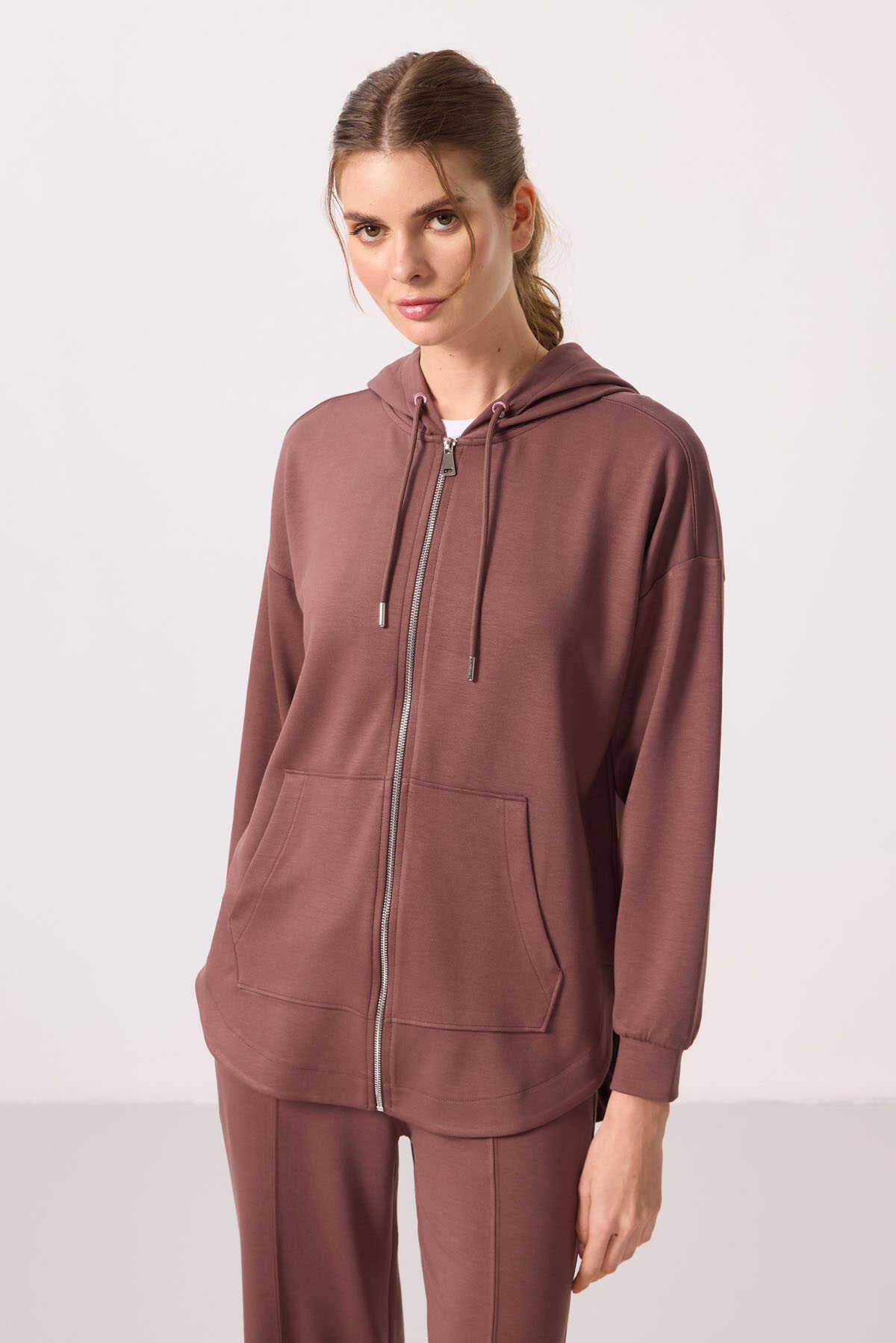 Tommylife Wholesale Soft-Textured Hooded Oversize Women's Tunic Sweatshirt - 97302 Black