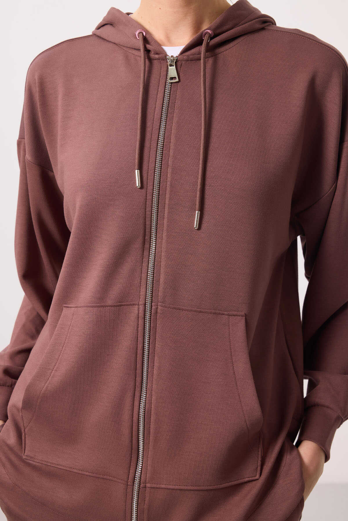 Tommylife Wholesale Soft-Textured Hooded Oversize Women's Tunic Sweatshirt - 97302 Black