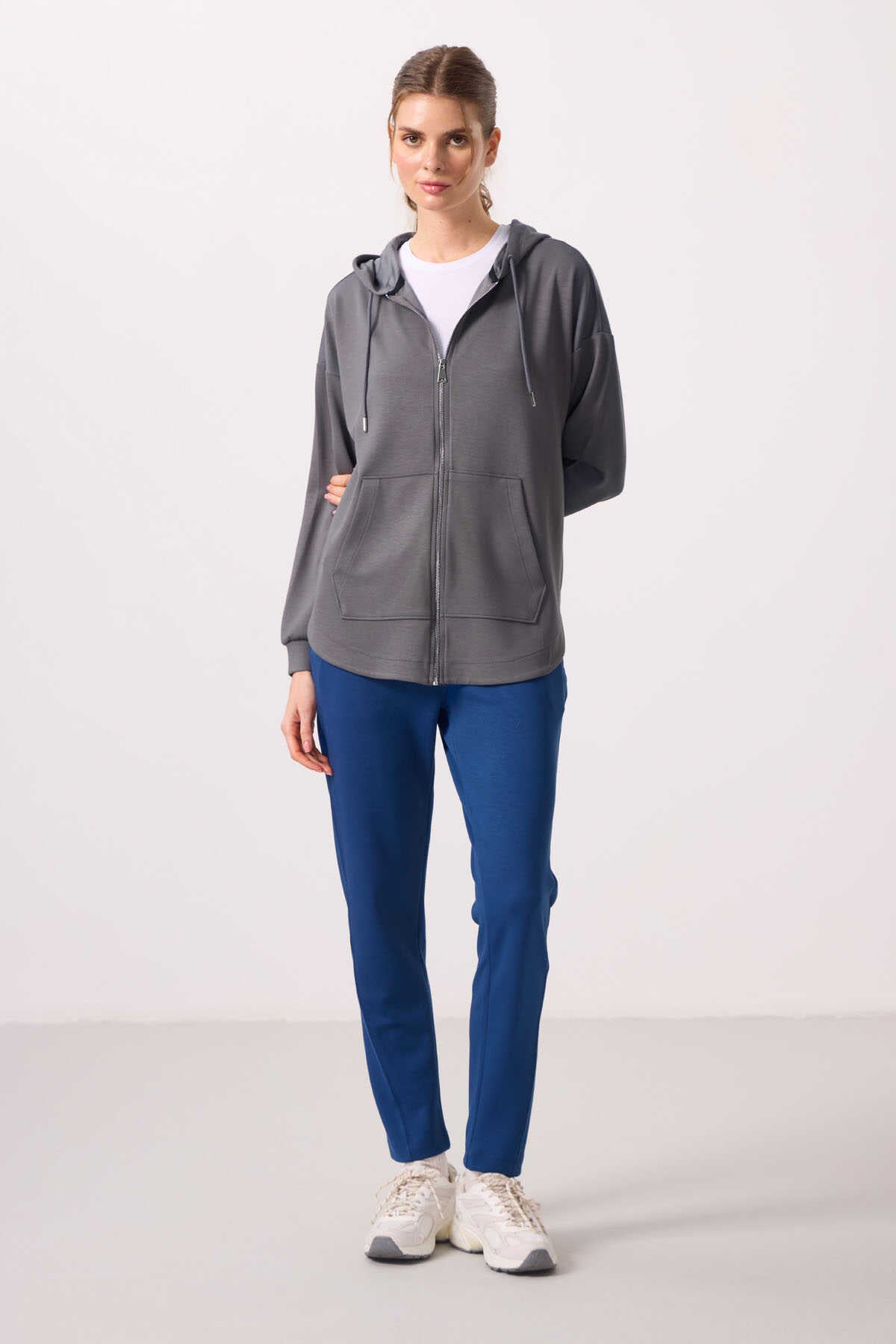 Tommylife Wholesale Soft-Textured Hooded Oversize Women's Tunic Sweatshirt - 97302 Black