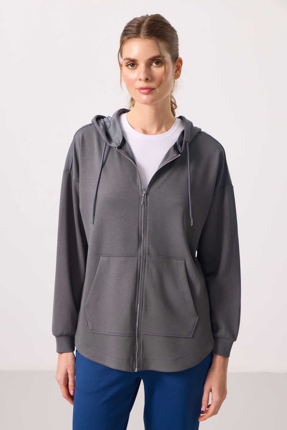 Tommylife Wholesale Soft-Textured Hooded Oversize Women's Tunic Sweatshirt - 97302 Black