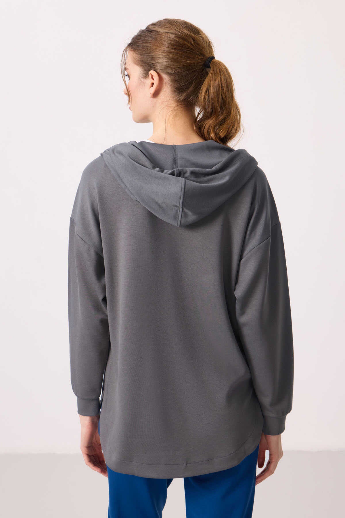 Tommylife Wholesale Soft-Textured Hooded Oversize Women's Tunic Sweatshirt - 97302 Black