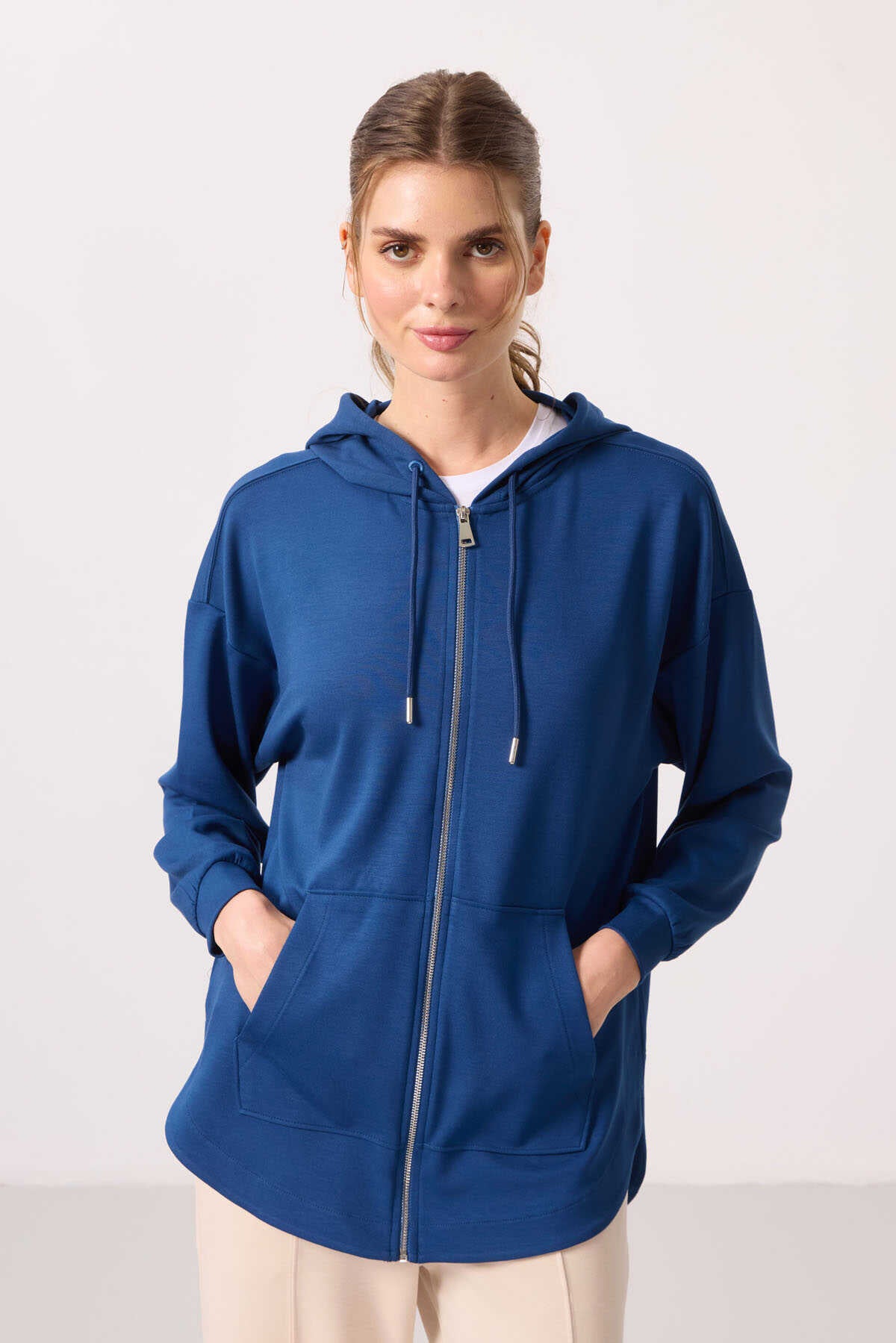 Tommylife Wholesale Soft-Textured Hooded Oversize Women's Tunic Sweatshirt - 97302 Black
