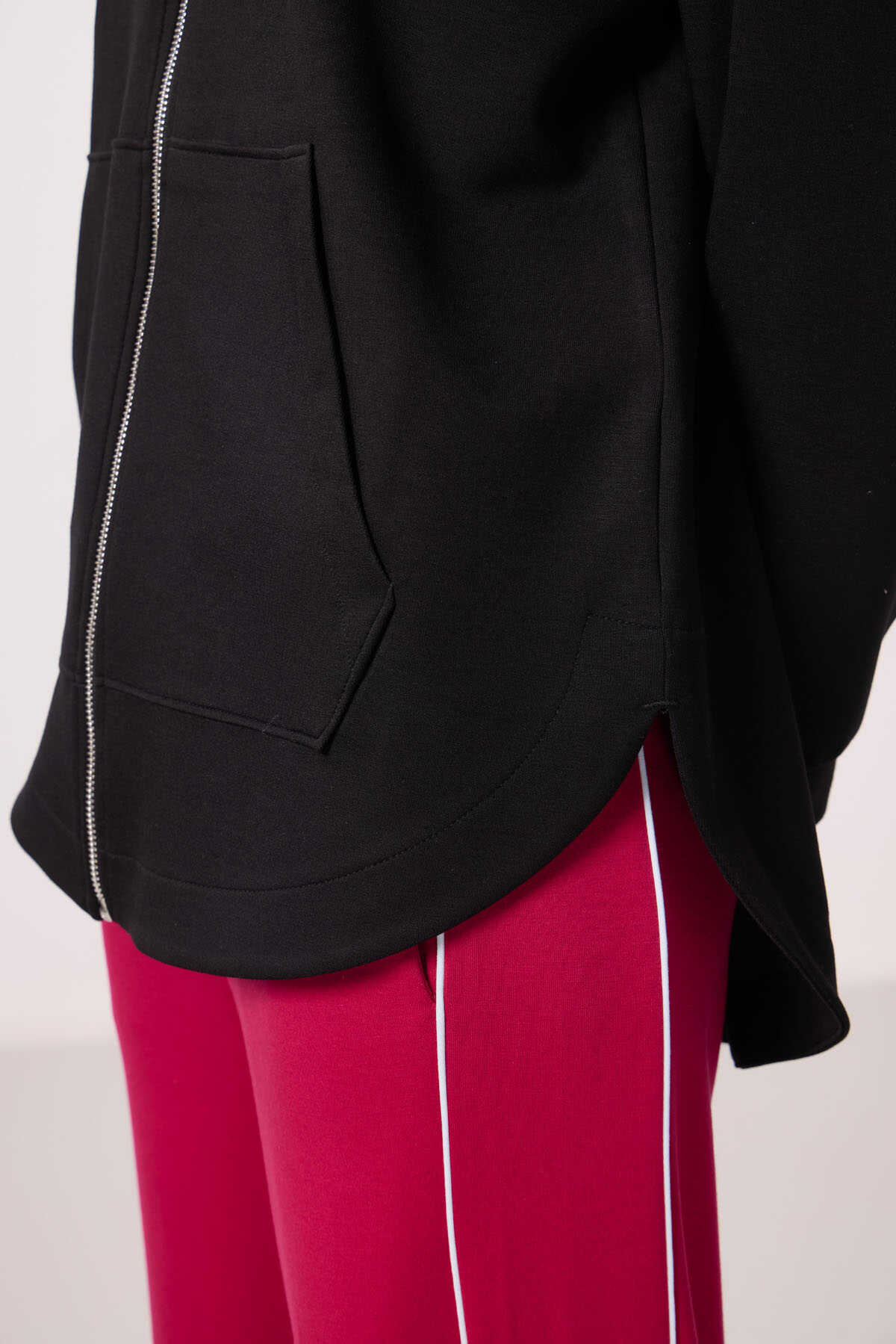 Tommylife Wholesale Soft-Textured Hooded Oversize Women's Tunic Sweatshirt - 97302 Black