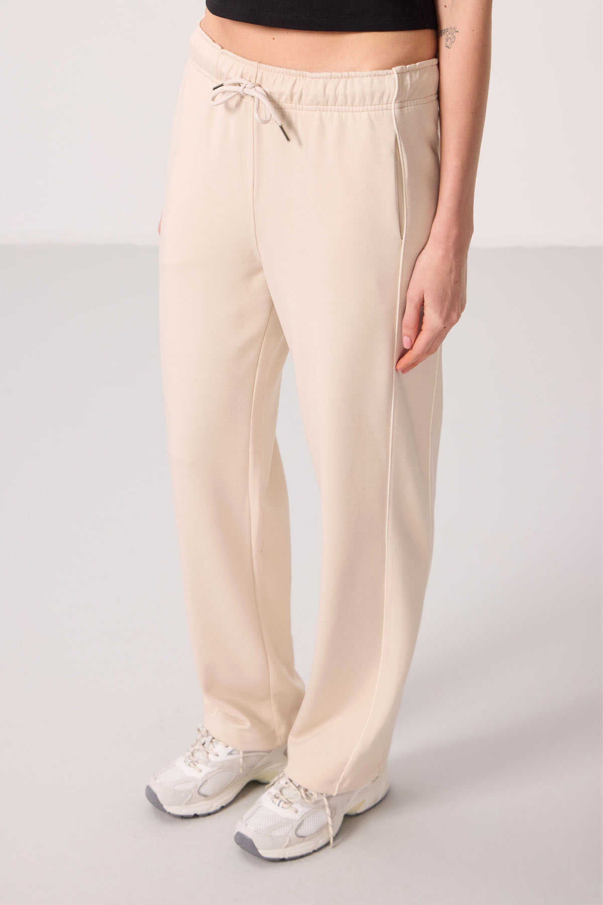 Tommylife Wholesale Soft Textured Side Panel Detailed Wide Leg Women's Palazzo Pants - 94669 Black