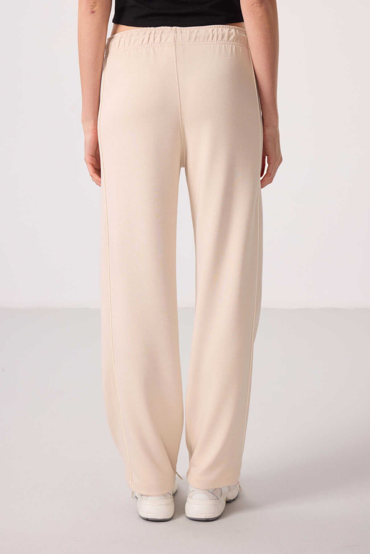 Tommylife Wholesale Soft Textured Side Panel Detailed Wide Leg Women's Palazzo Pants - 94669 Black