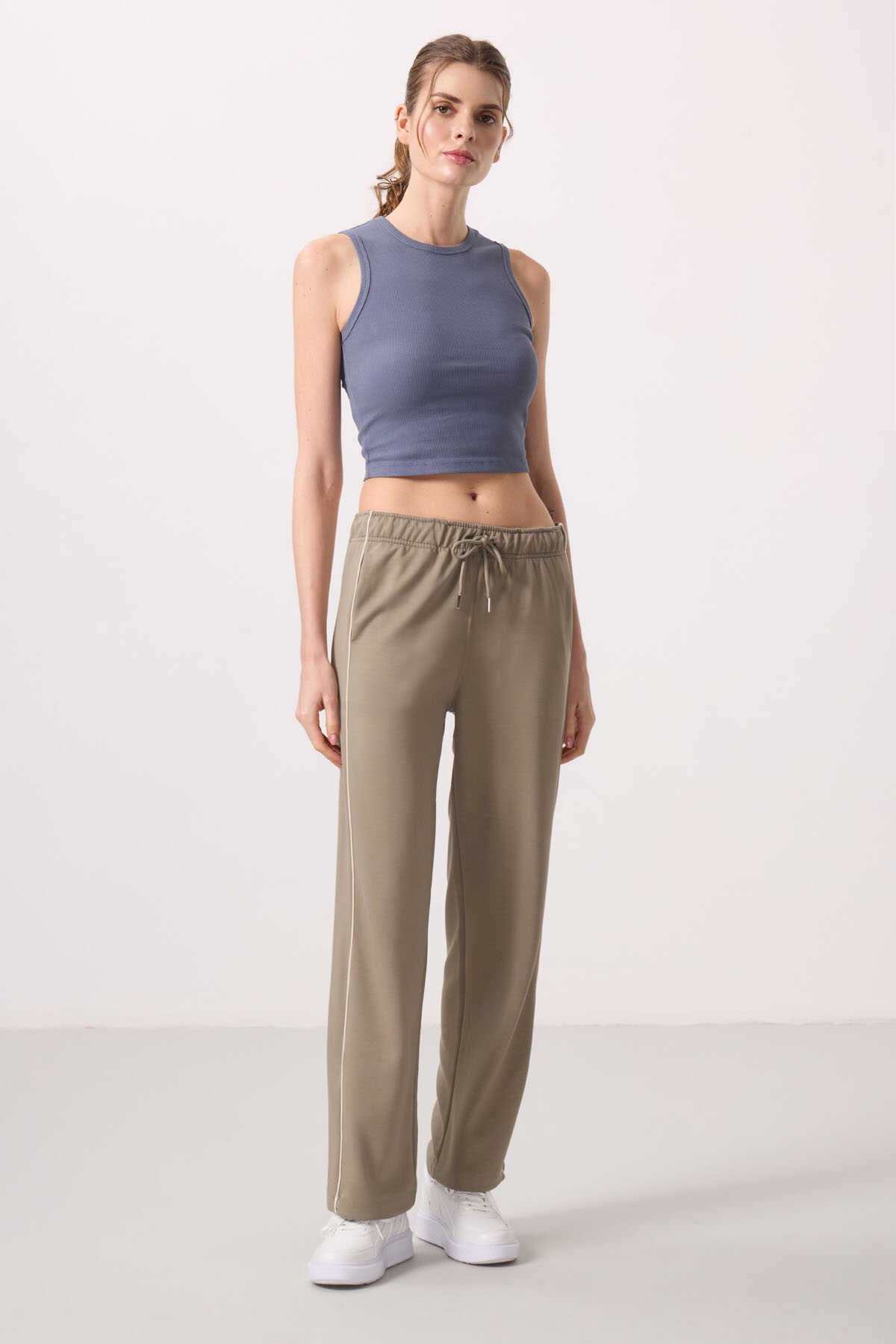 Tommylife Wholesale Soft Textured Side Panel Detailed Wide Leg Women's Palazzo Pants - 94669 Black