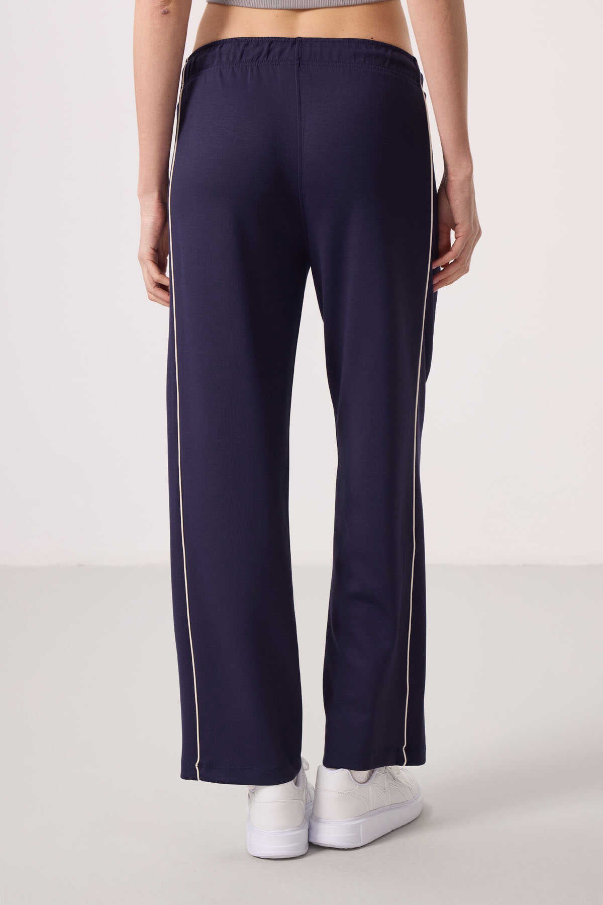 Tommylife Wholesale Soft Textured Side Panel Detailed Wide Leg Women's Palazzo Pants - 94669 Black