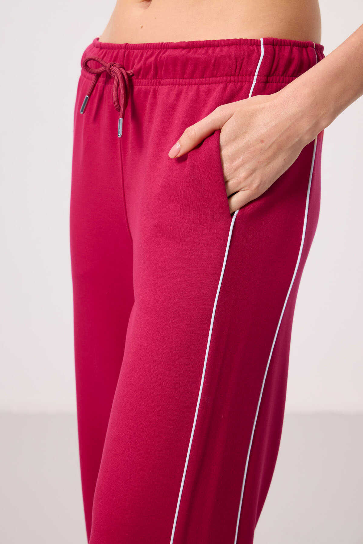 Tommylife Wholesale Soft Textured Side Panel Detailed Wide Leg Women's Palazzo Pants - 94669 Black